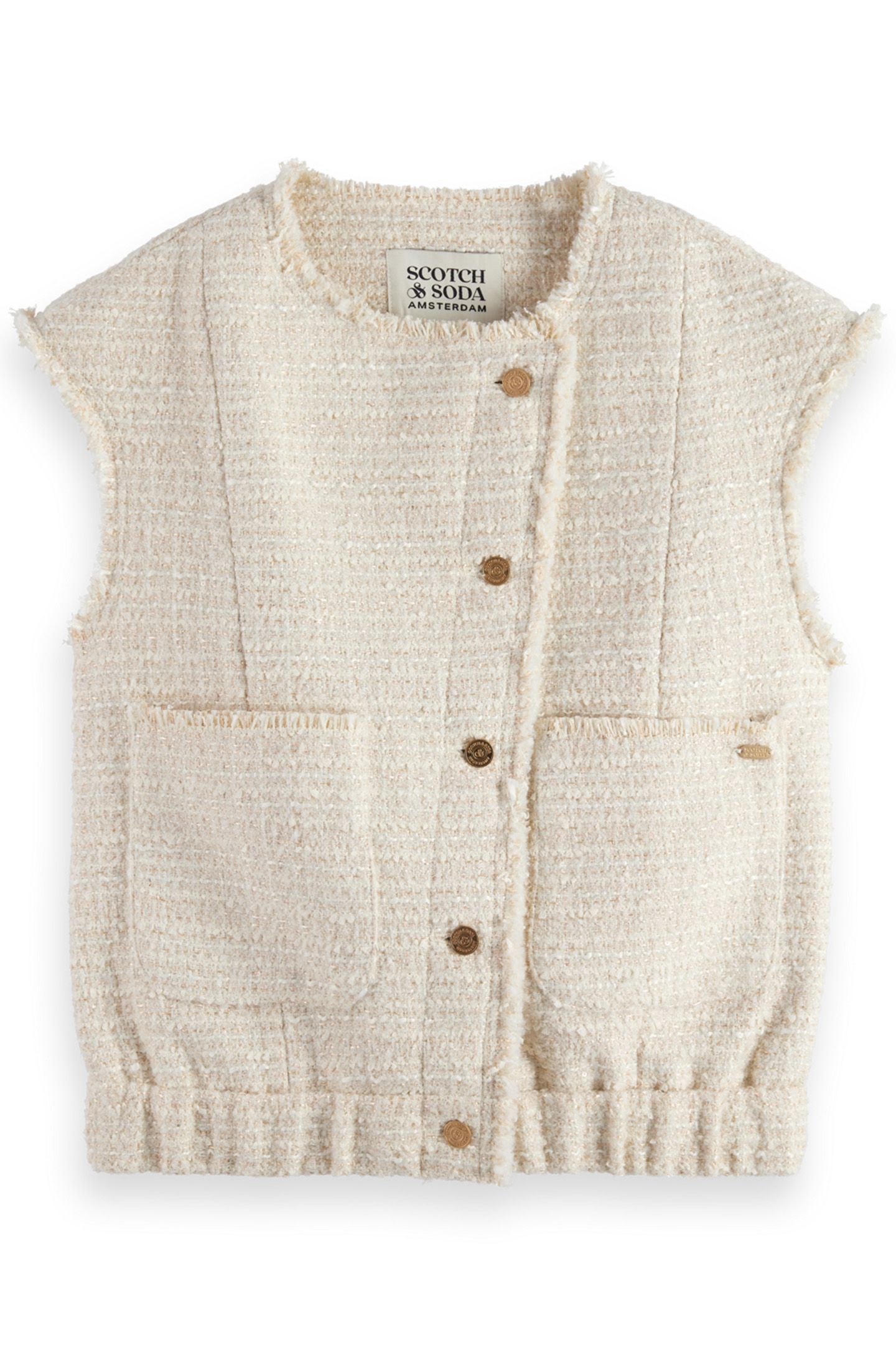 BOUCLE TWEED COLLARLESS GILET SOFT ICE MELANGE 4