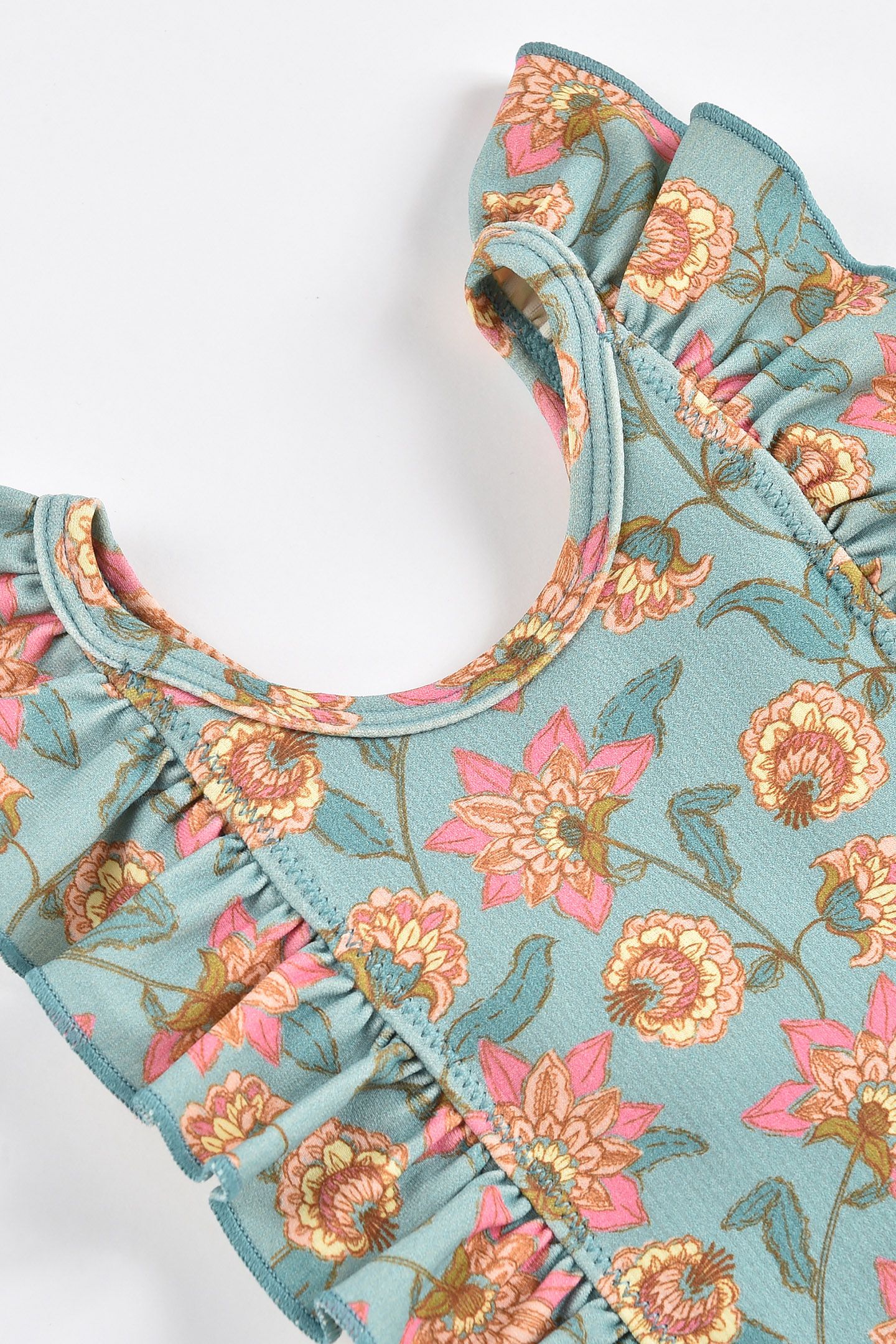 BATHING SUIT MOSILLOS TURQUOISE FLOWERS 8