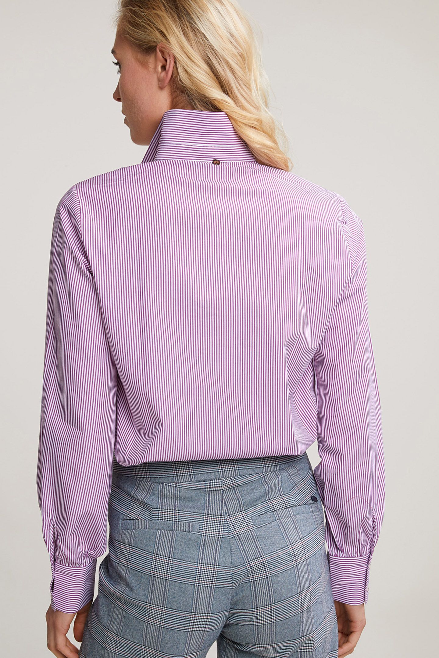 PURPLE/WHITE STRIPED BLOUSE BALLOON SLEEVES 2