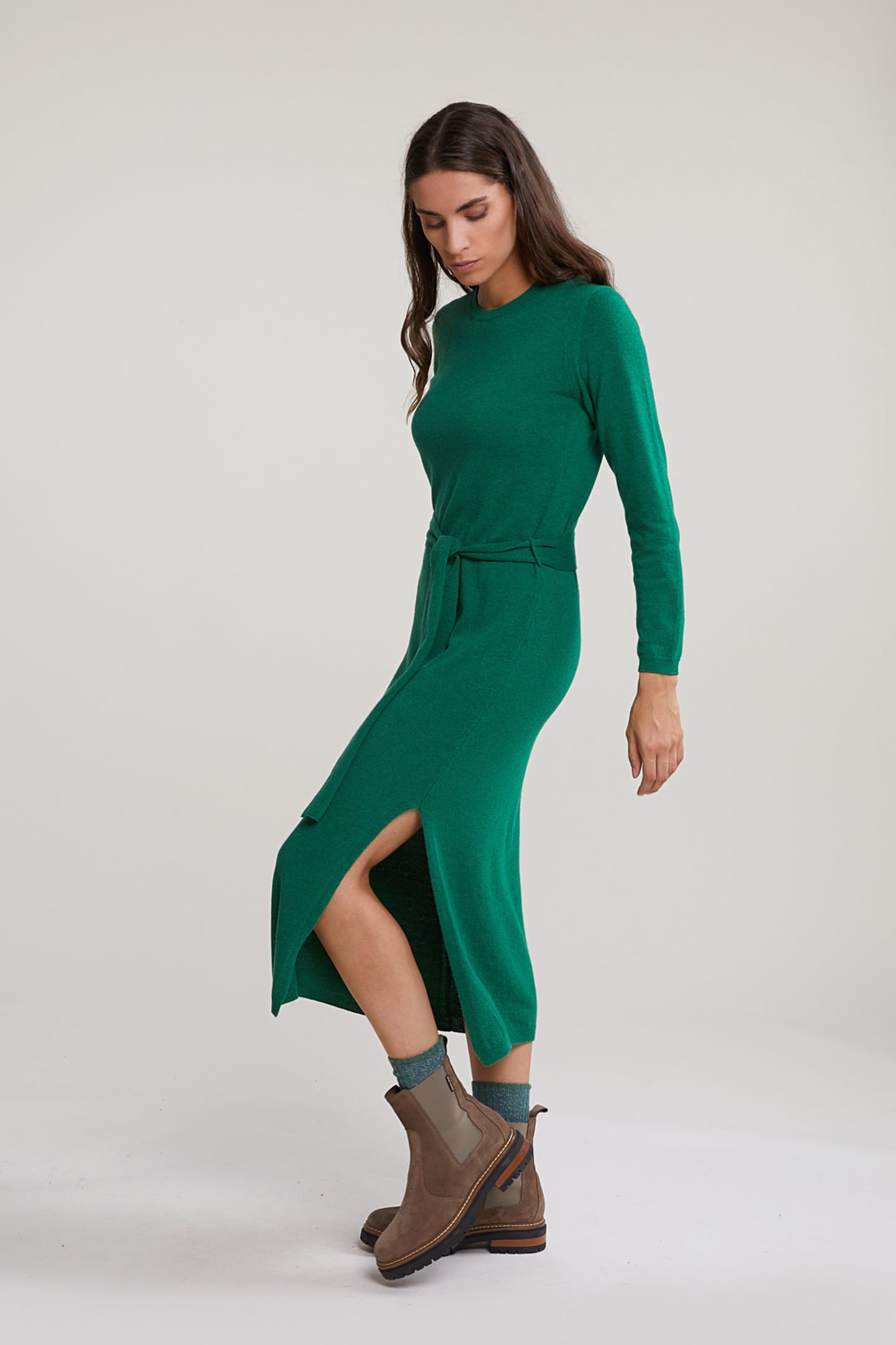 GREEN LONG BELTED DRESS 1