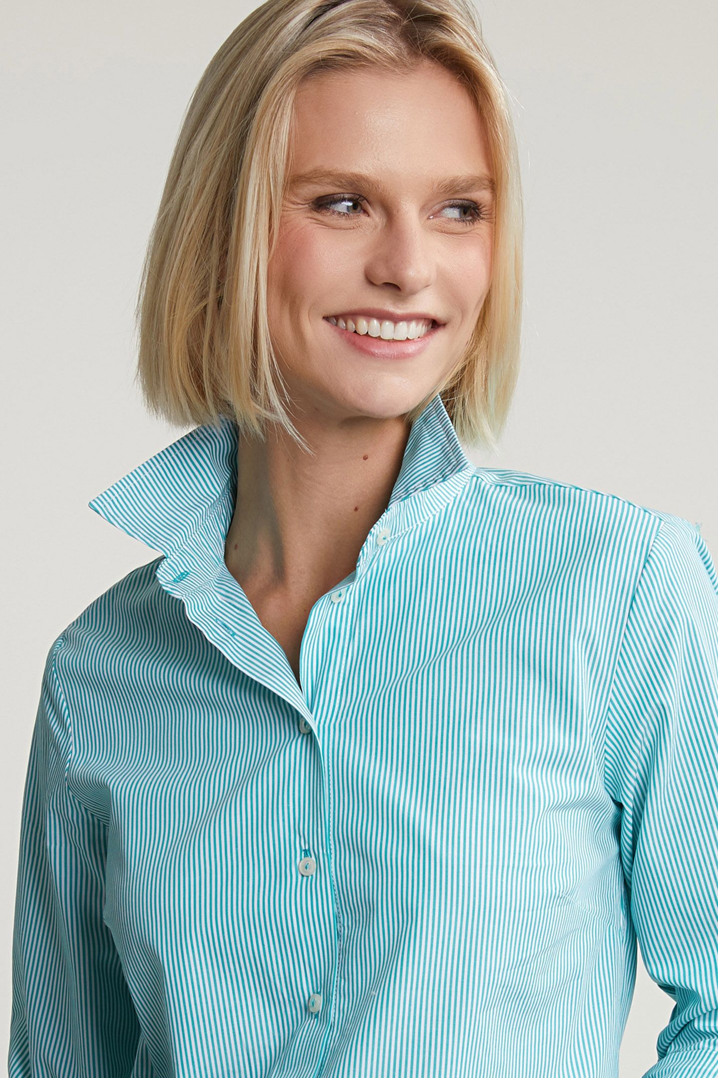 GREEN/WHITE STRIPED BLOUSE LONG SLEEVES 4