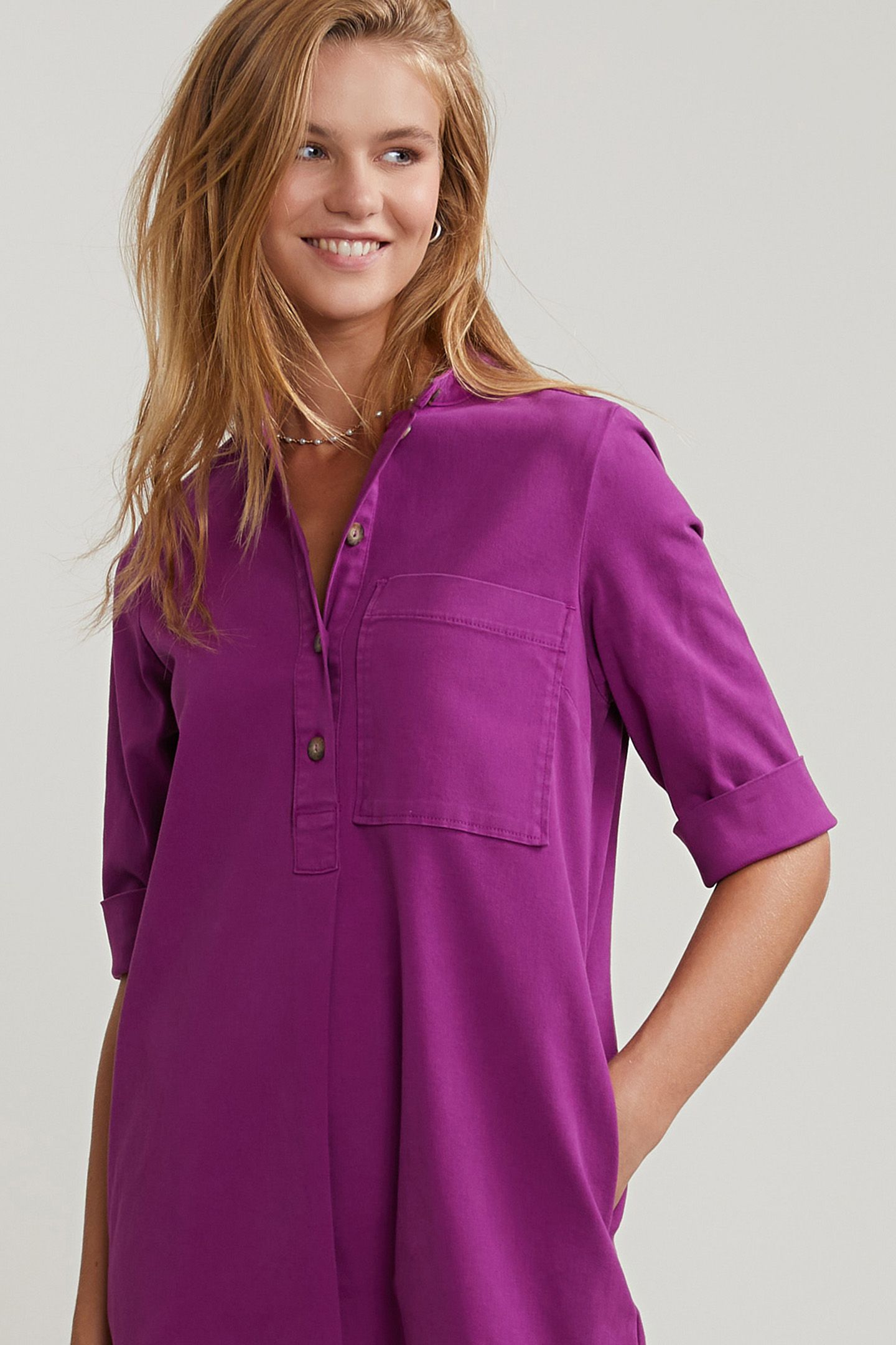 PURPLE DRESS APPLICATED POCKET 3/4 SLEEVES 3