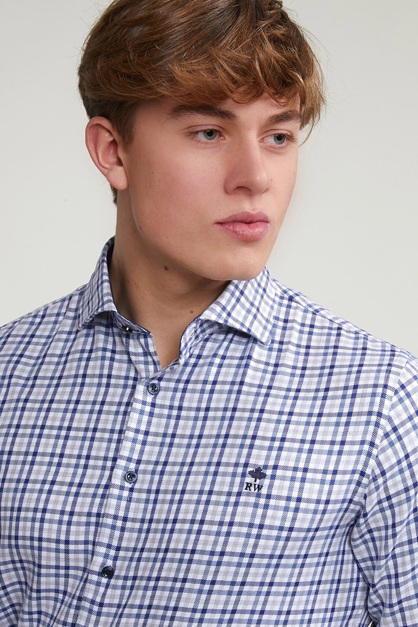 CUSTOM FIT CHECKED SHIRT BLUE/BEIGE 4