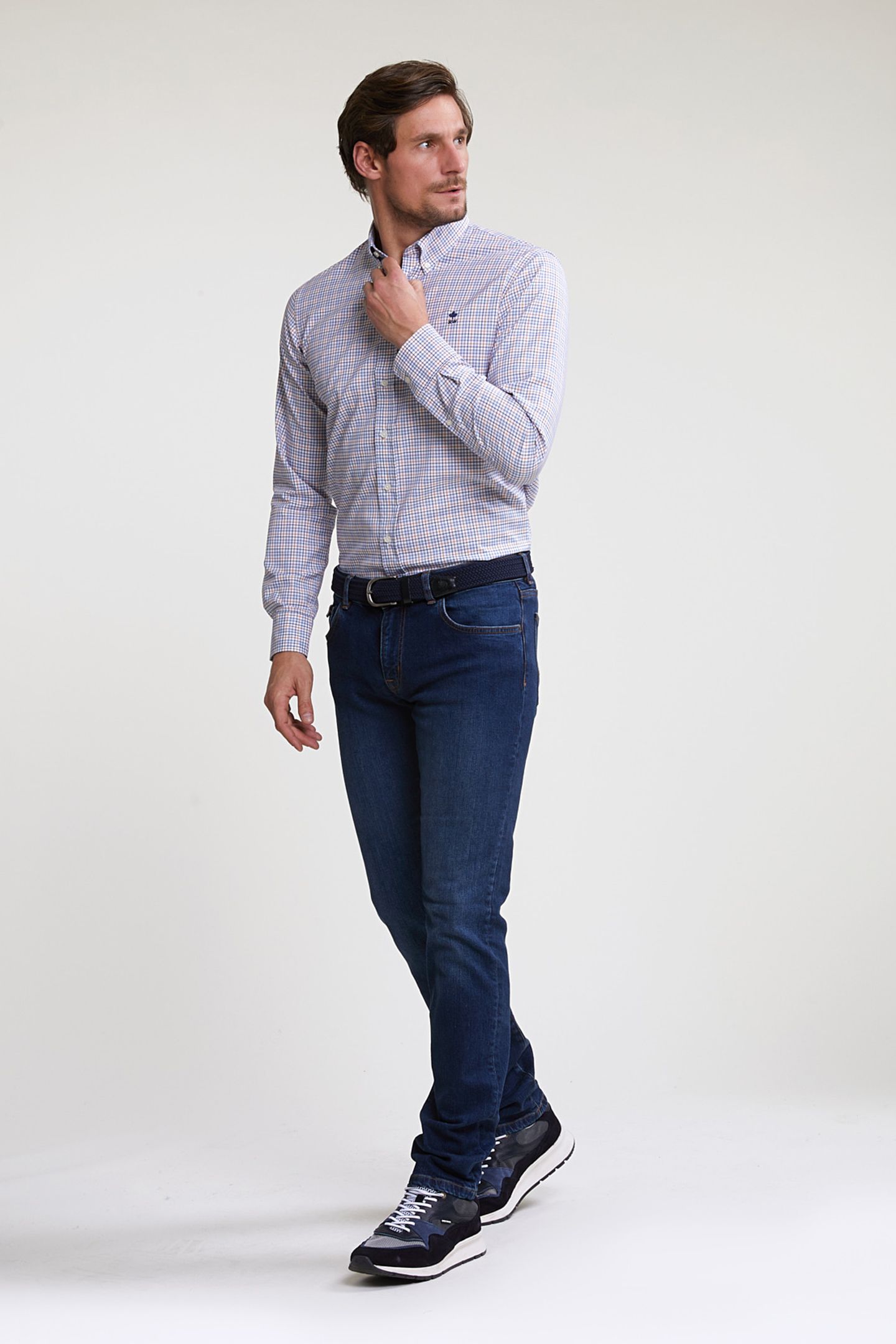 CUSTOM FIT CHECKED SHIRT BLUE/ORANGE 3