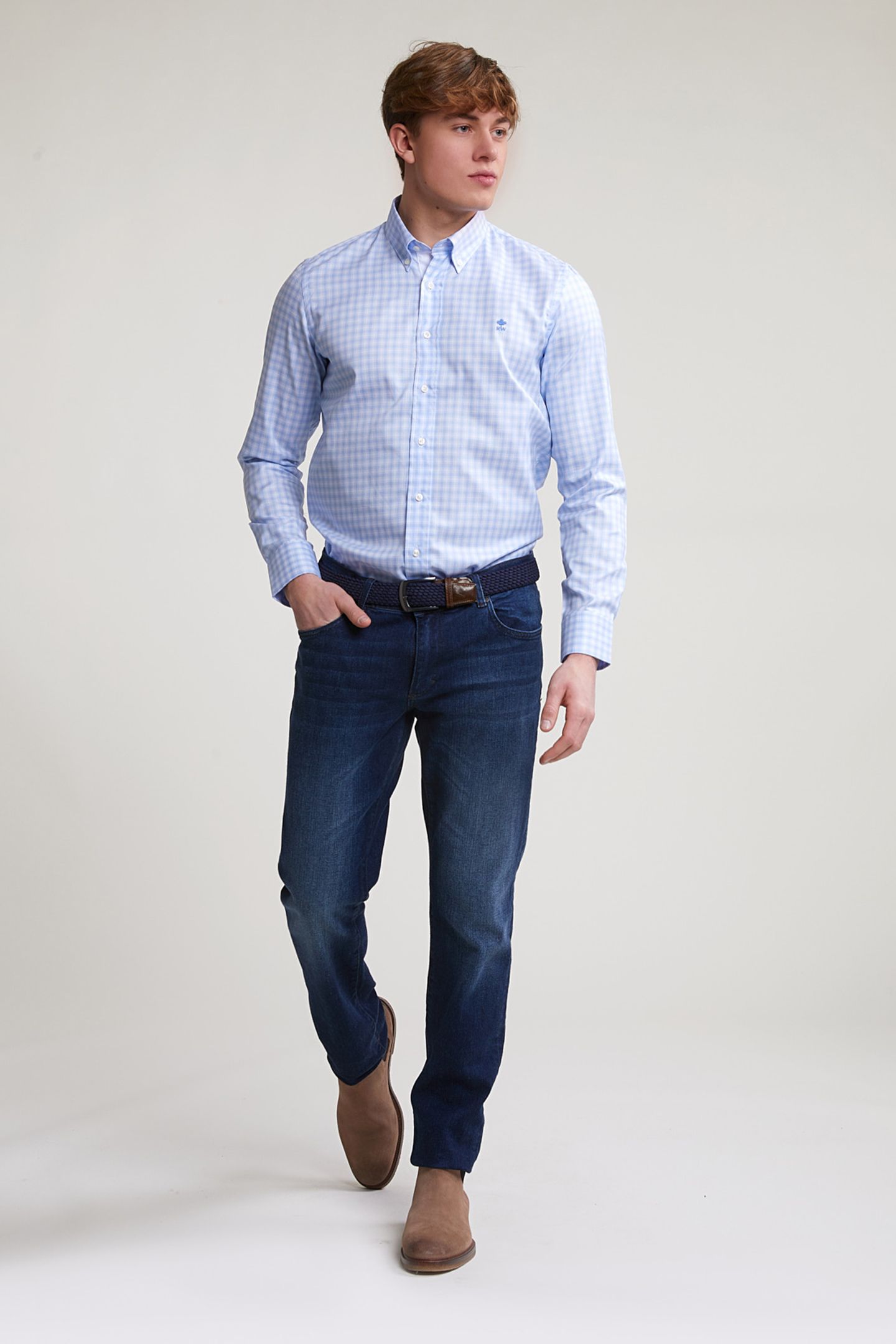 CUSTOM FIT CHECKED SHIRT BLUE/WHITE 3