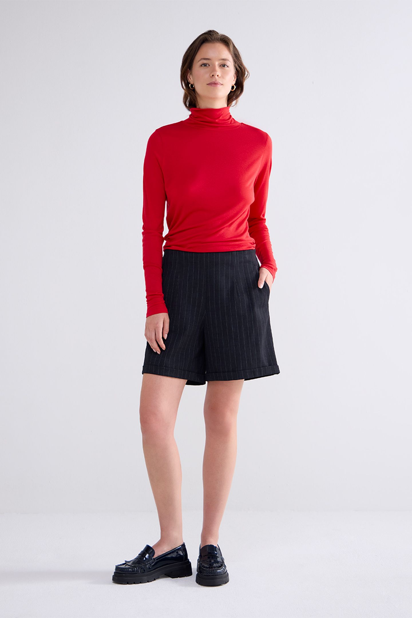 TURTLE NECK TOP LYOCELL WOOL BASICS TRUE RED 3