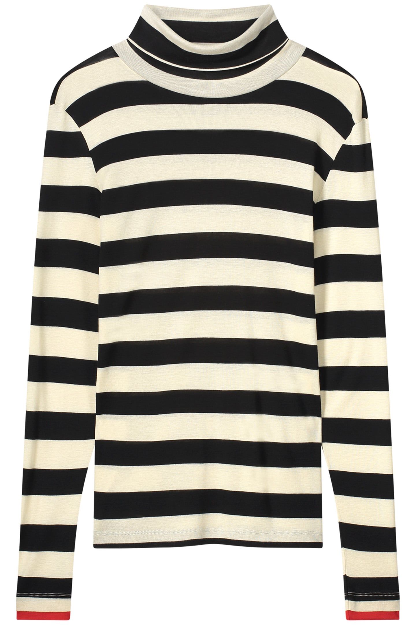 TURTLE NECK TOP SHEER JERSEY STRIPE BLACK IVORY 4