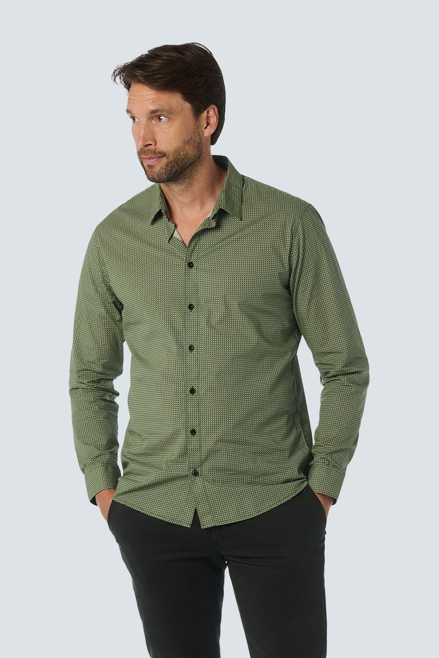 SHIRT STRETCH ALLOVER PRINTED DARK GREEN 1