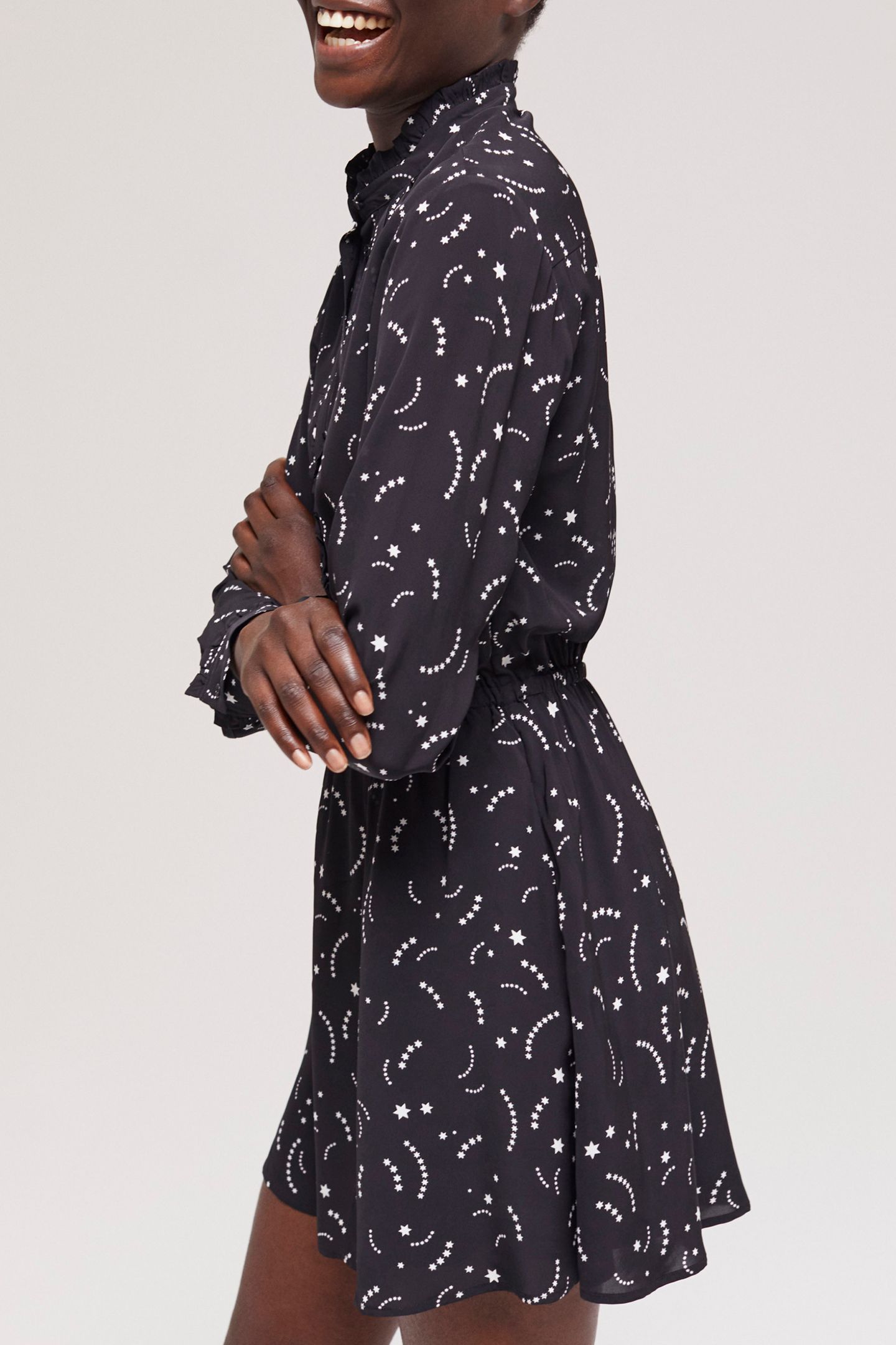 COMET PRINT LONG-SLEEVED SHORT DRESS BLACK WHITE 4