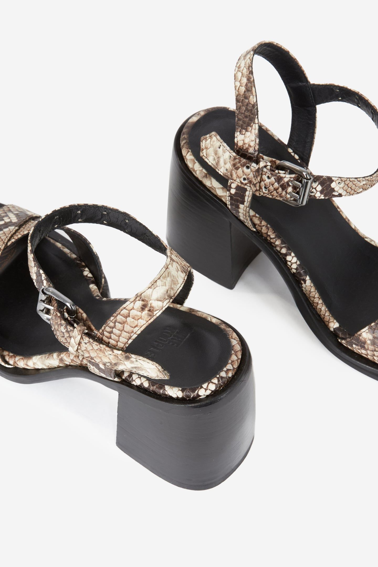 PYTHON EMBOSSED LEATHER HEEL SANDALS BEIGE-BROWN 4