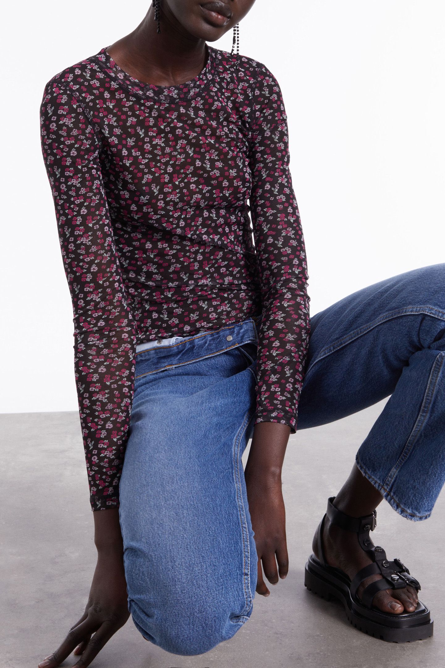 MESH TOP WITH PRINT BLACK/PINK 6