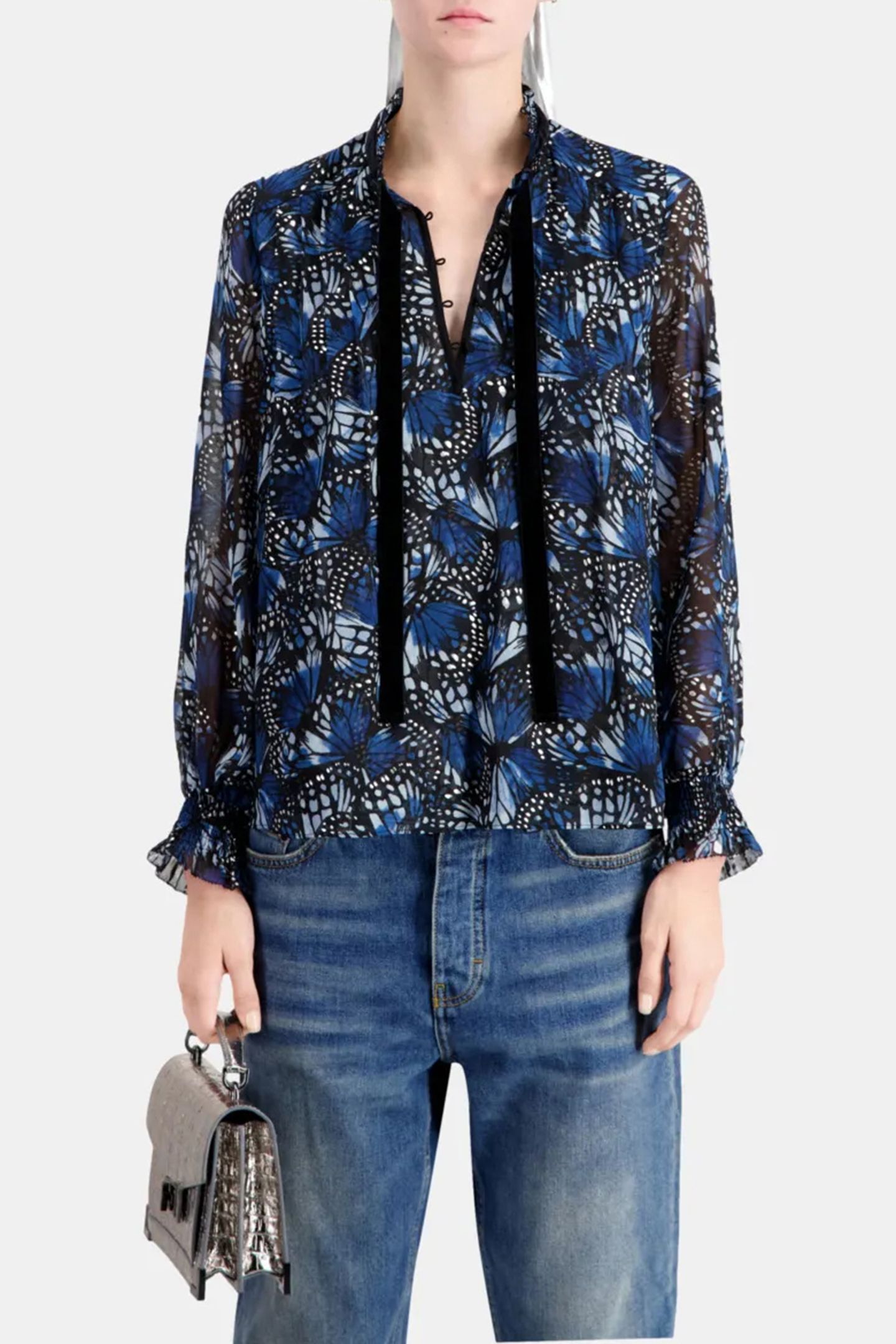ML TOP BUTTONED NECKLINE WITH VELVET BRAID BLUE 1