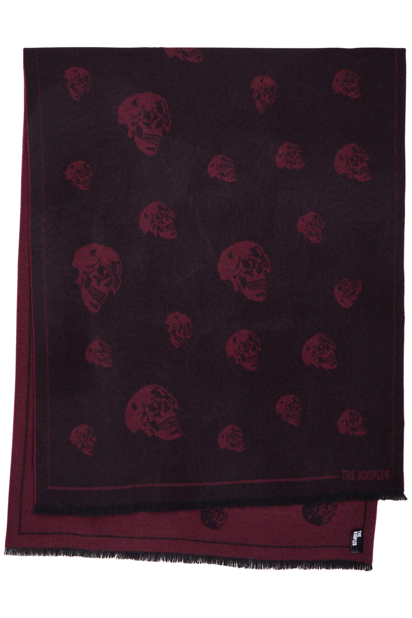 WOOL SCARF WITH SKULL PATTERN BLACK-BORDEAUX 1