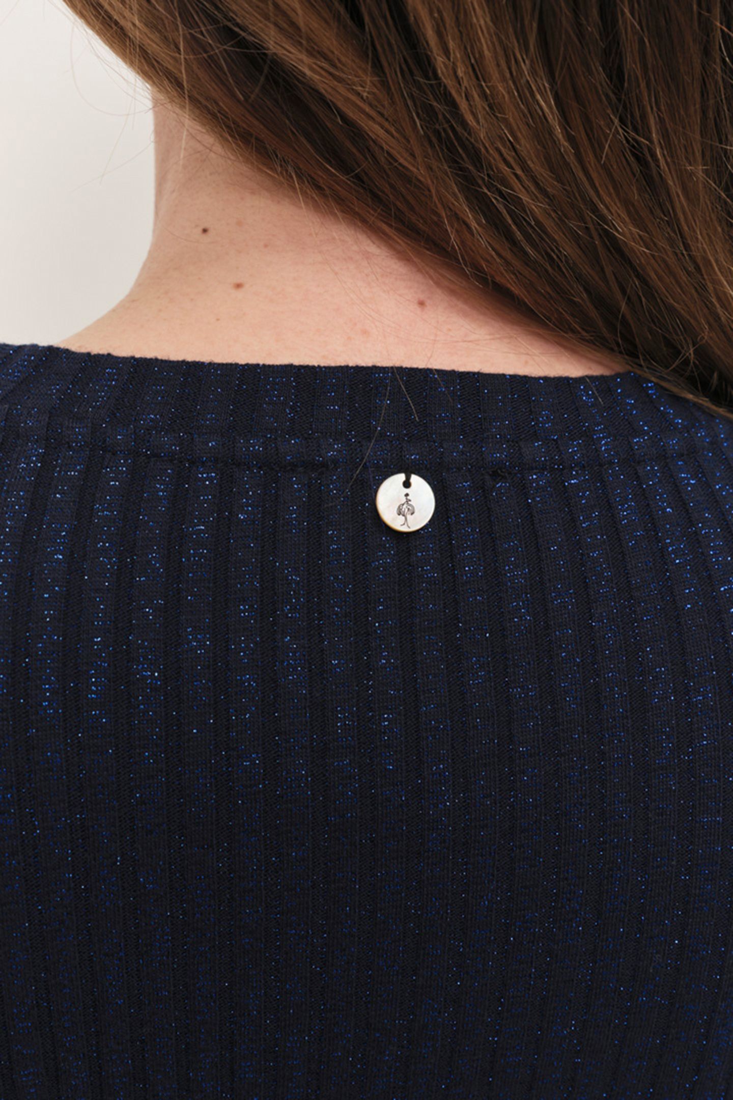 MALENE - NAVY BLUE RIBBED LUREX KNIT LONG-SLEEVED T-SHIRT 6