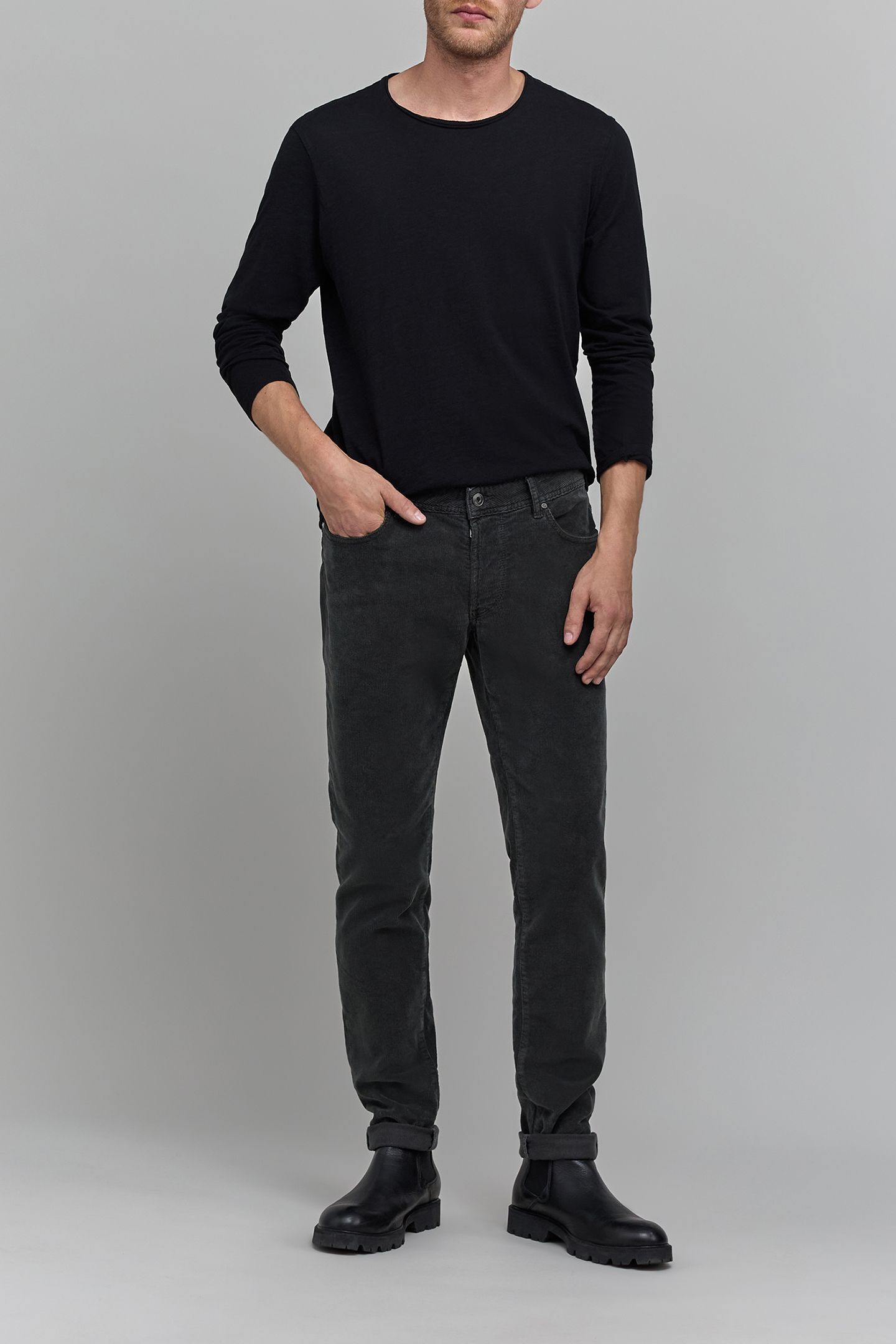 SLIM BITUMEN CORDUROY PANTS 3