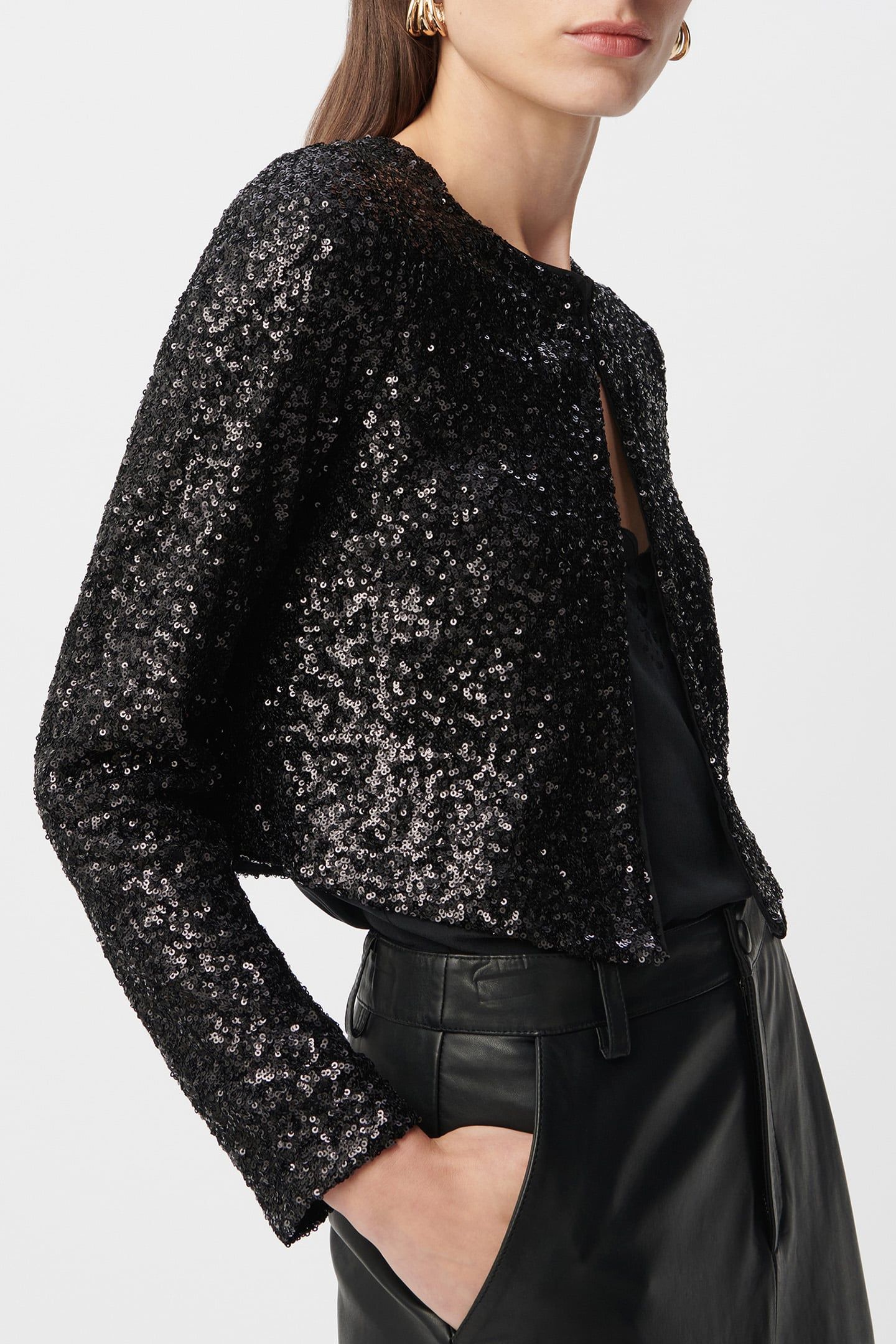 SHORT BLACK JACKET WITH SEQUIN EMBROIDERY 4