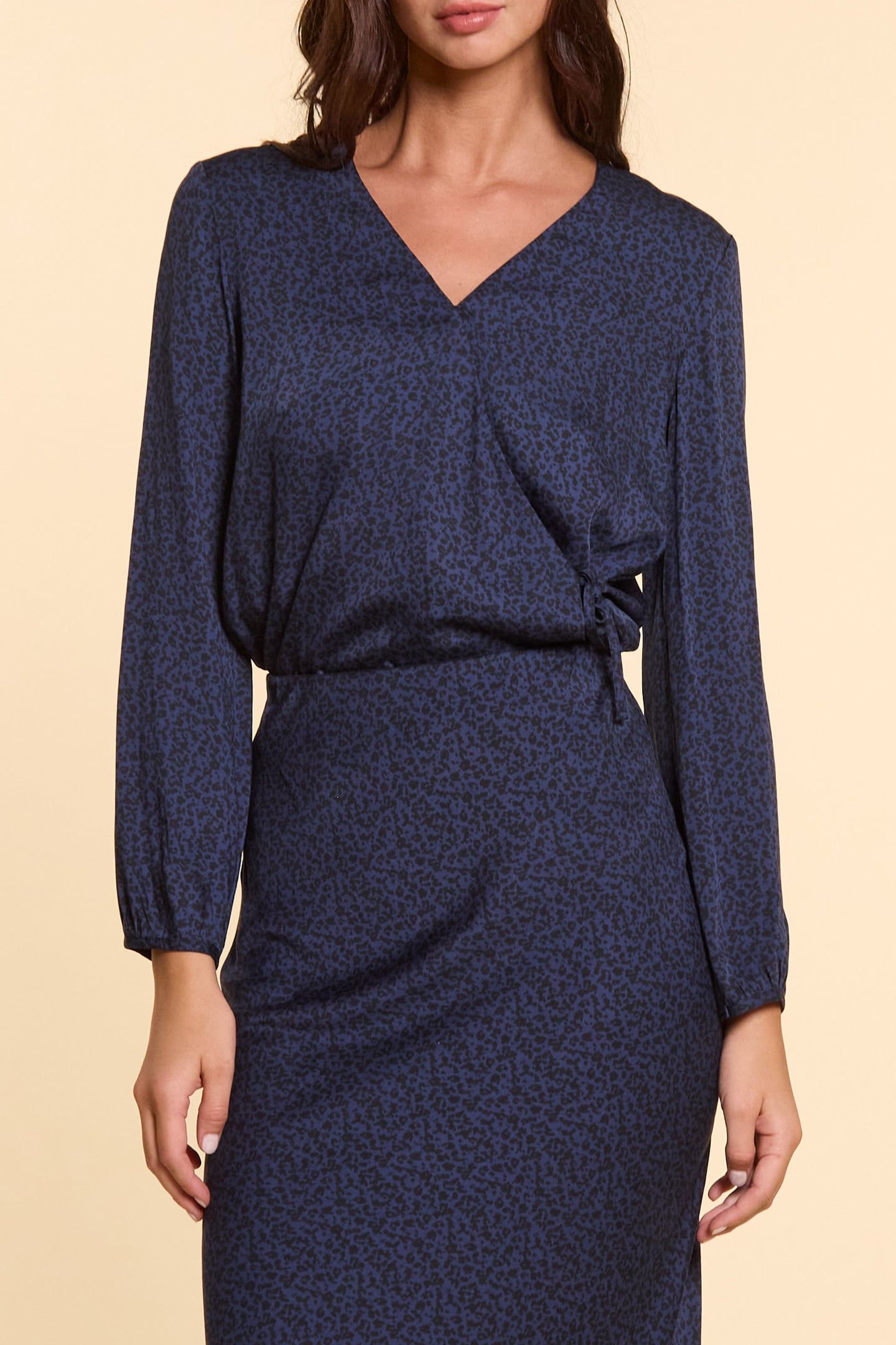 NAVY BLOUSE WITH MICRO LEOPARD PRINT 1