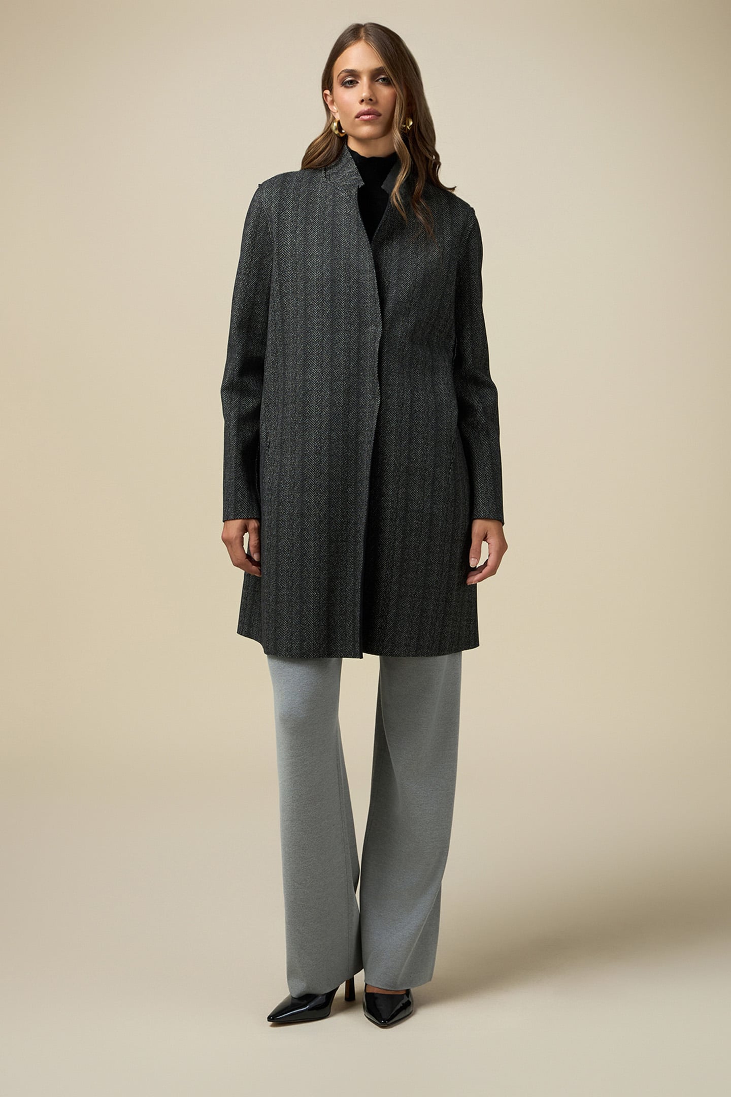 DOUBLE FABRIC MID-LENGTH COAT GREY 1