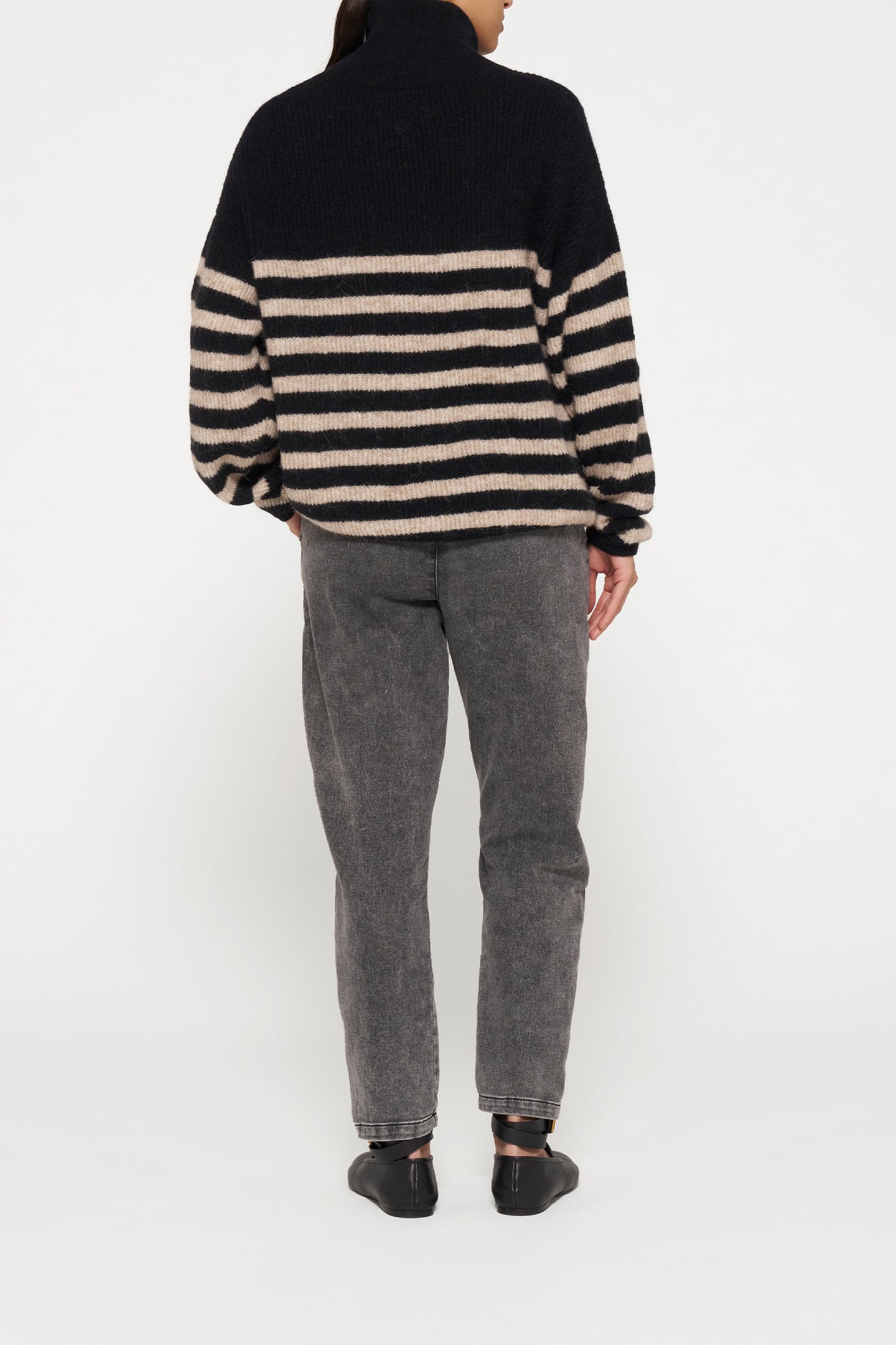 COLL SWEATER KNIT STRIPES BLACK/LIGHT LATTE 3