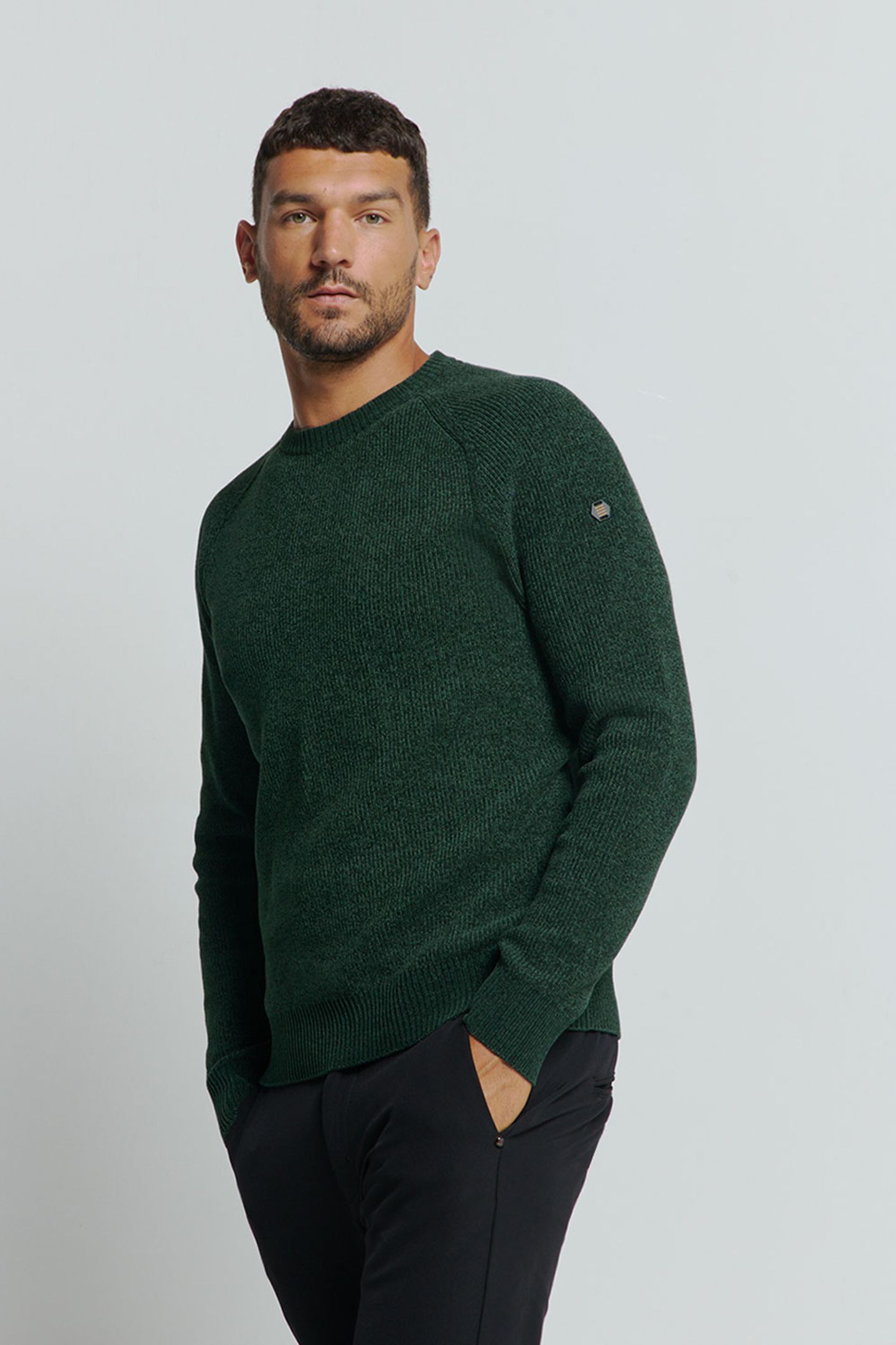 PULLOVER CREWNECK 2 COLOURED CHENILLE DARK GREEN 1