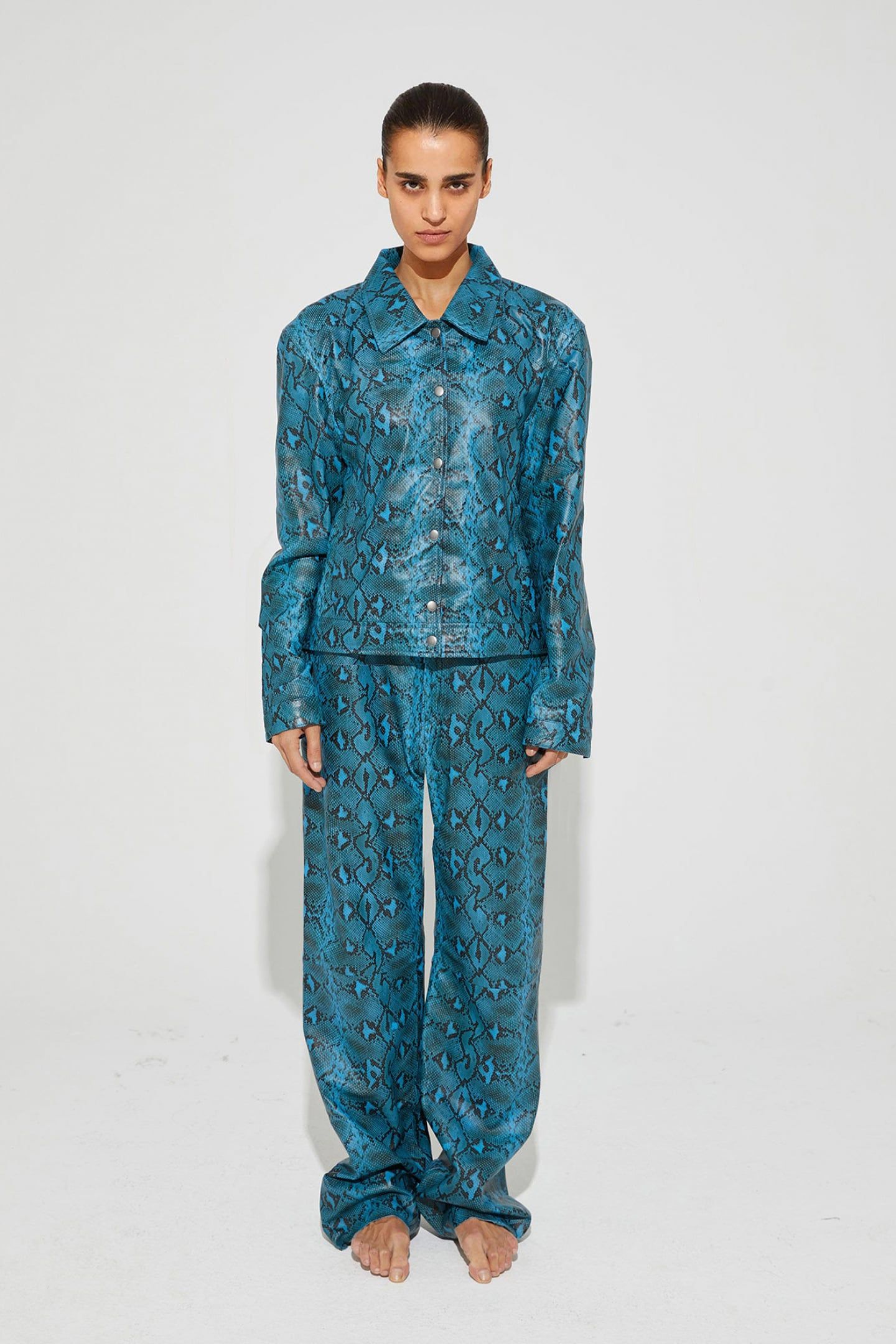 ISOBEL LEATHER TROUSERS BLUE 1