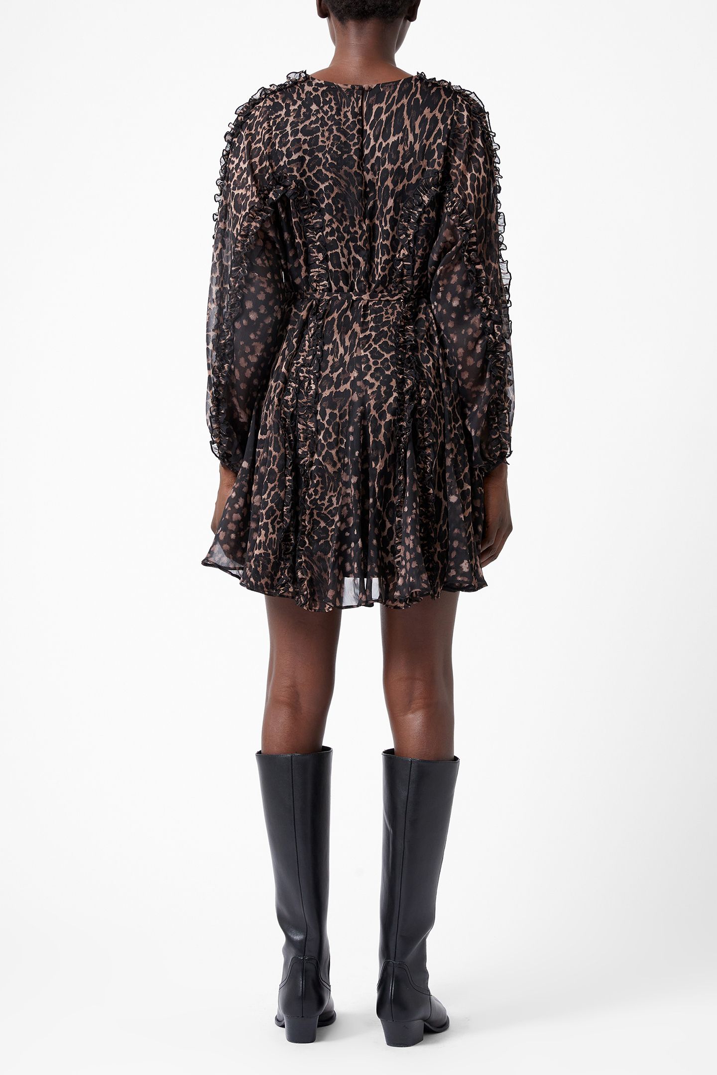 LEOPARD RUFFLE DRESS BROWN LEOPARD 3