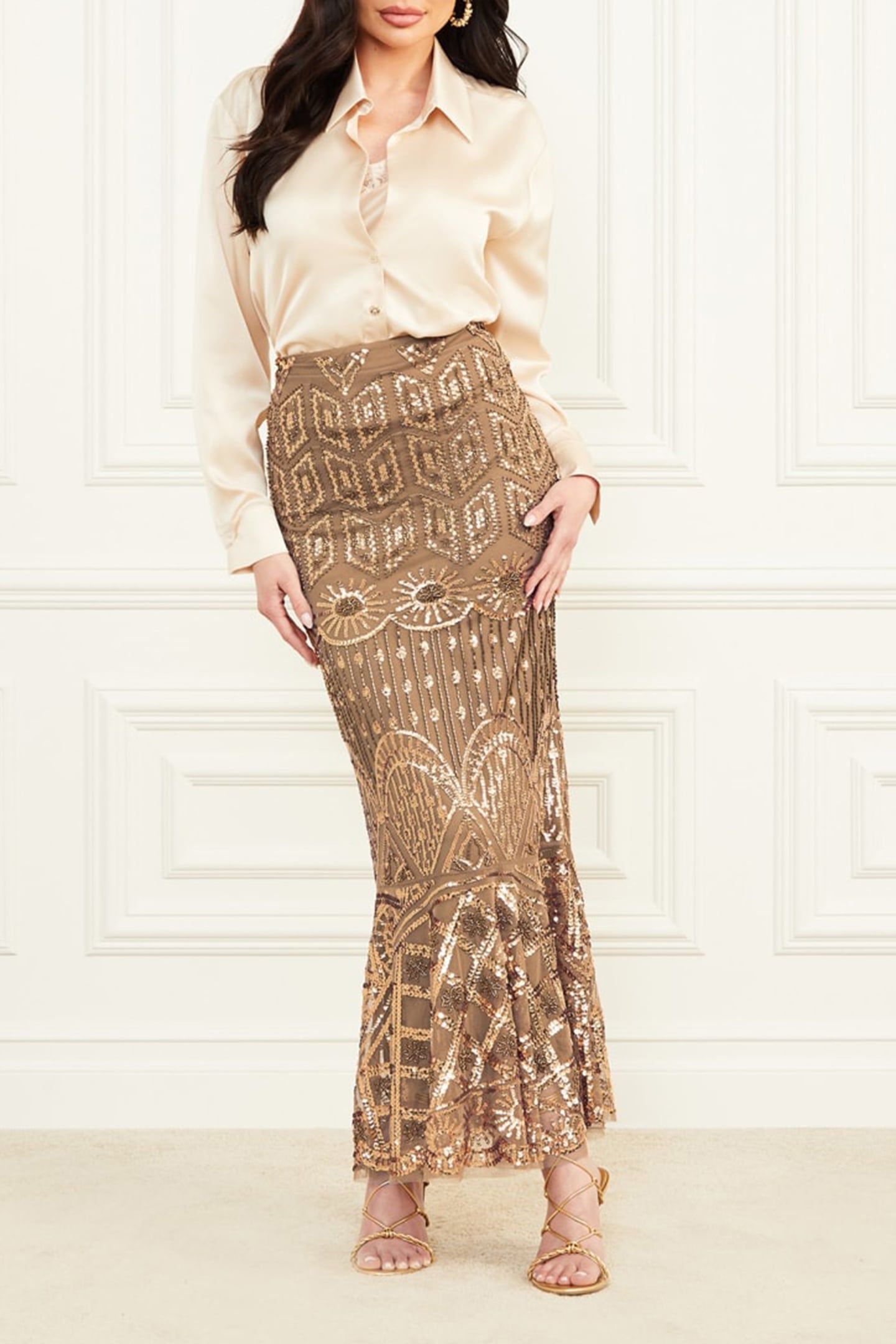 MARCIANO BY GUESS CRYSTALS EMBROIDERED BRONZE GOLD CRYSTAL 3