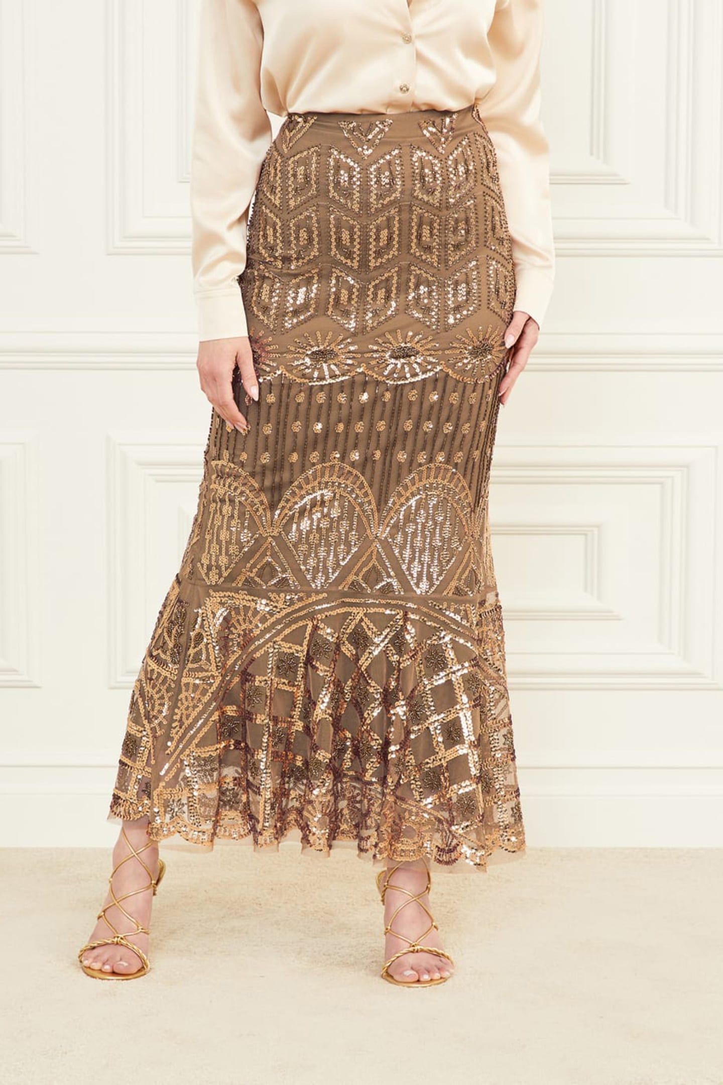 MARCIANO BY GUESS CRYSTALS EMBROIDERED BRONZE GOLD CRYSTAL 1