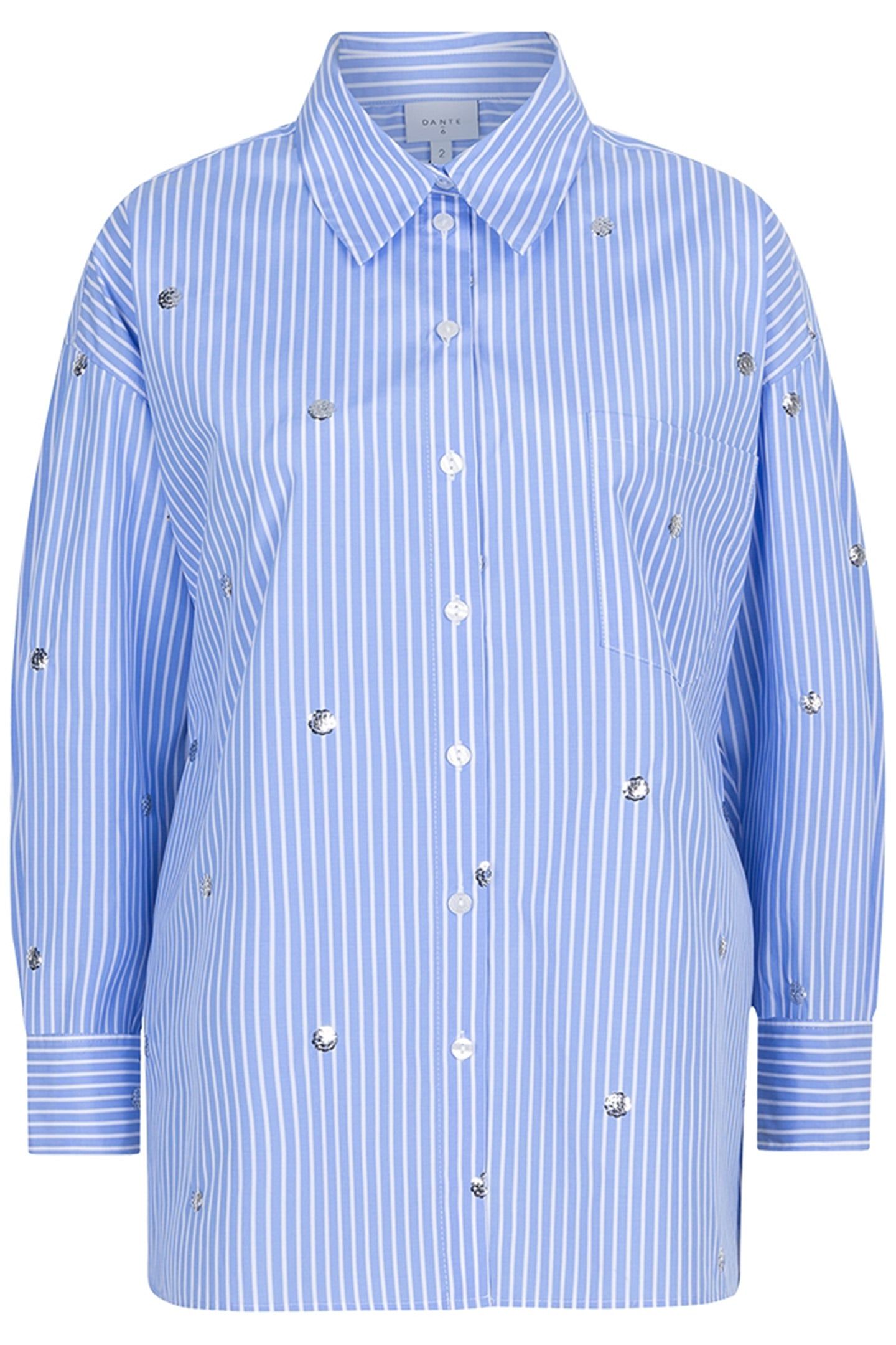 QUE OVERSIZED STRIPE SHIRT SKY BLUE 3