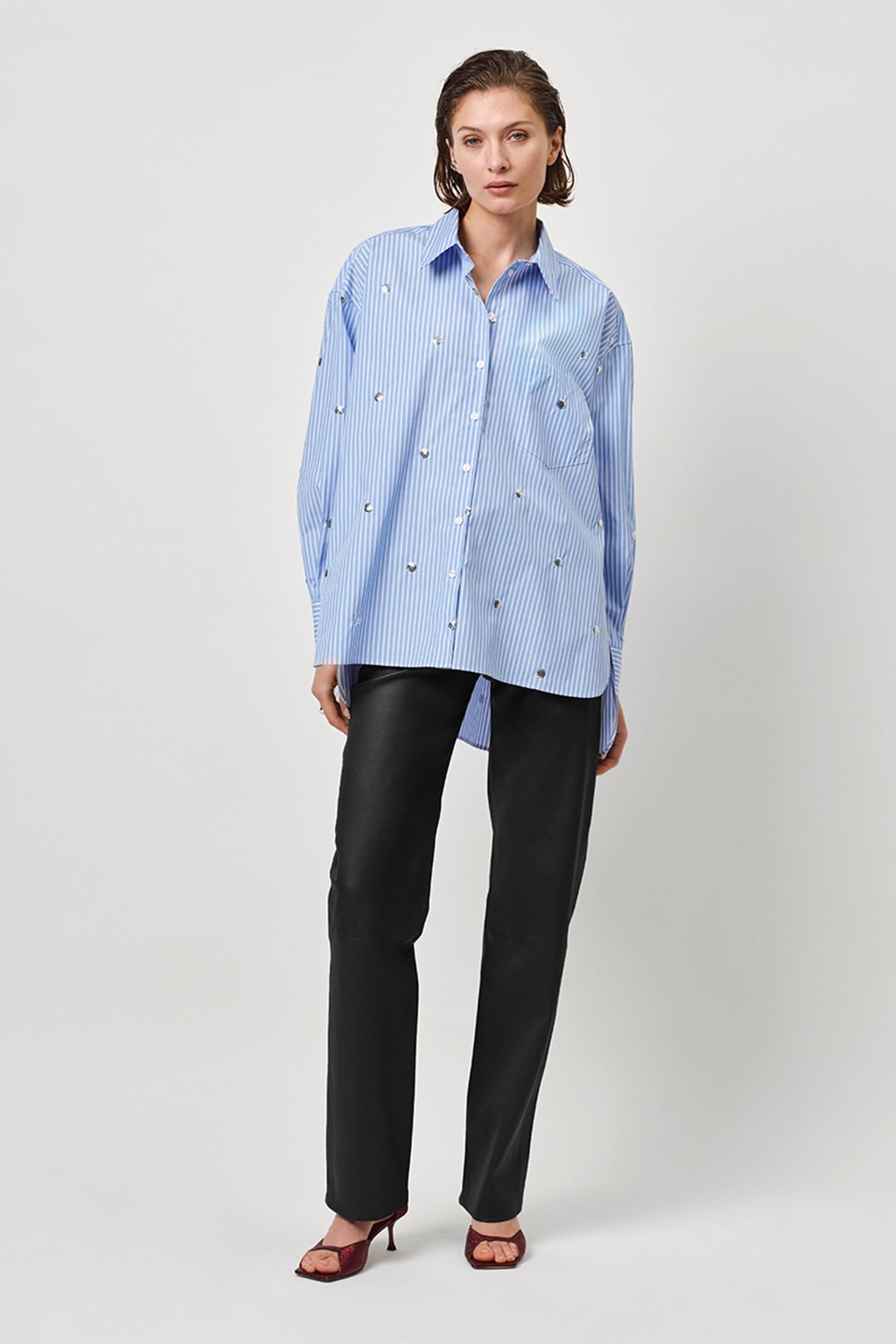 QUE OVERSIZED STRIPE SHIRT SKY BLUE 1