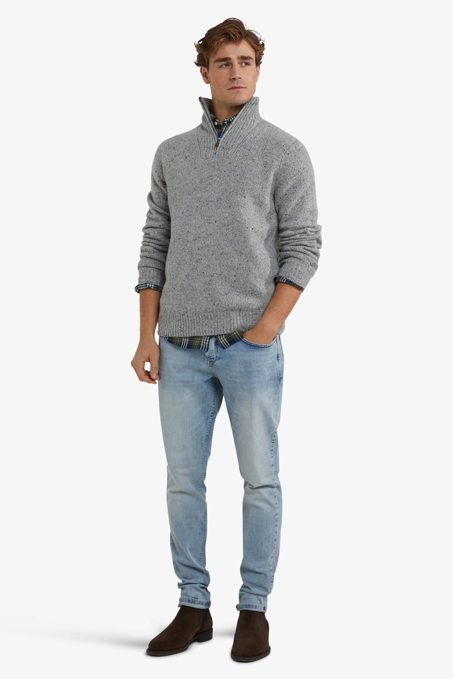 ZIP MOCK FISHERMANS SWEATER MEDIUM GREY MELANGE 2