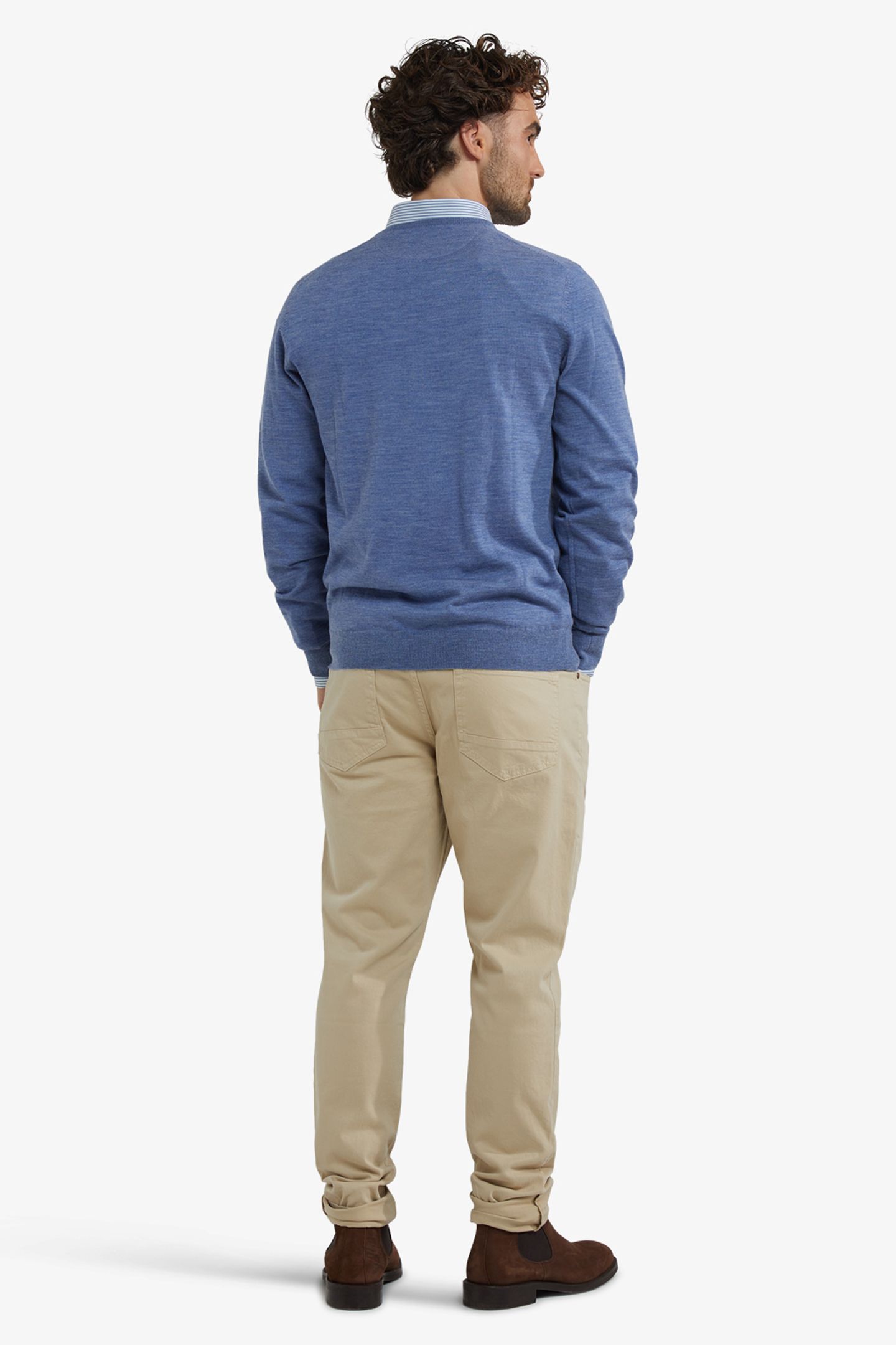 FINE MERINO V-NECK SWEATER VINTAGE BLUE 3