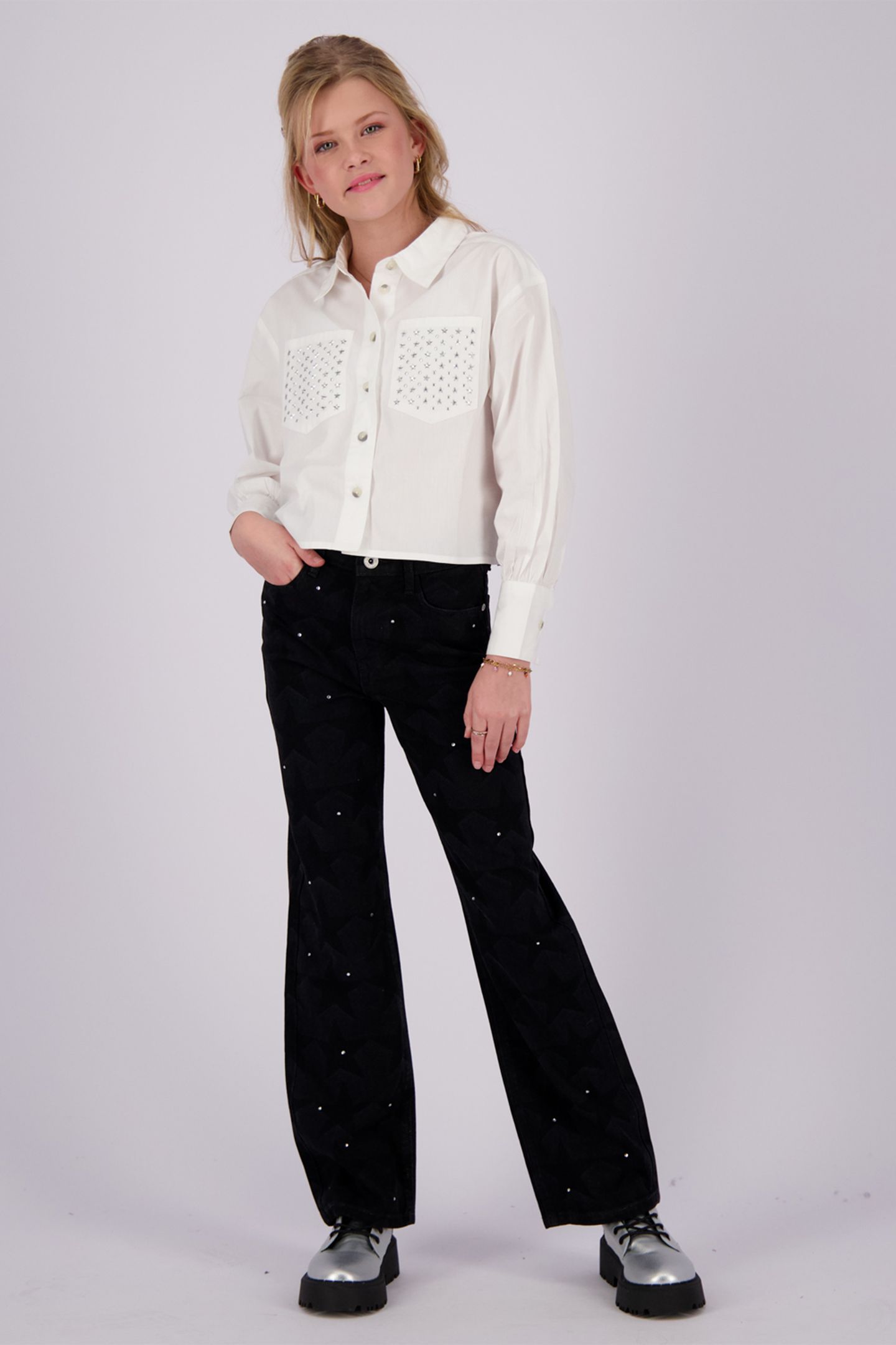GIRLS CATO STAR JEANS WASHED BLACK 1