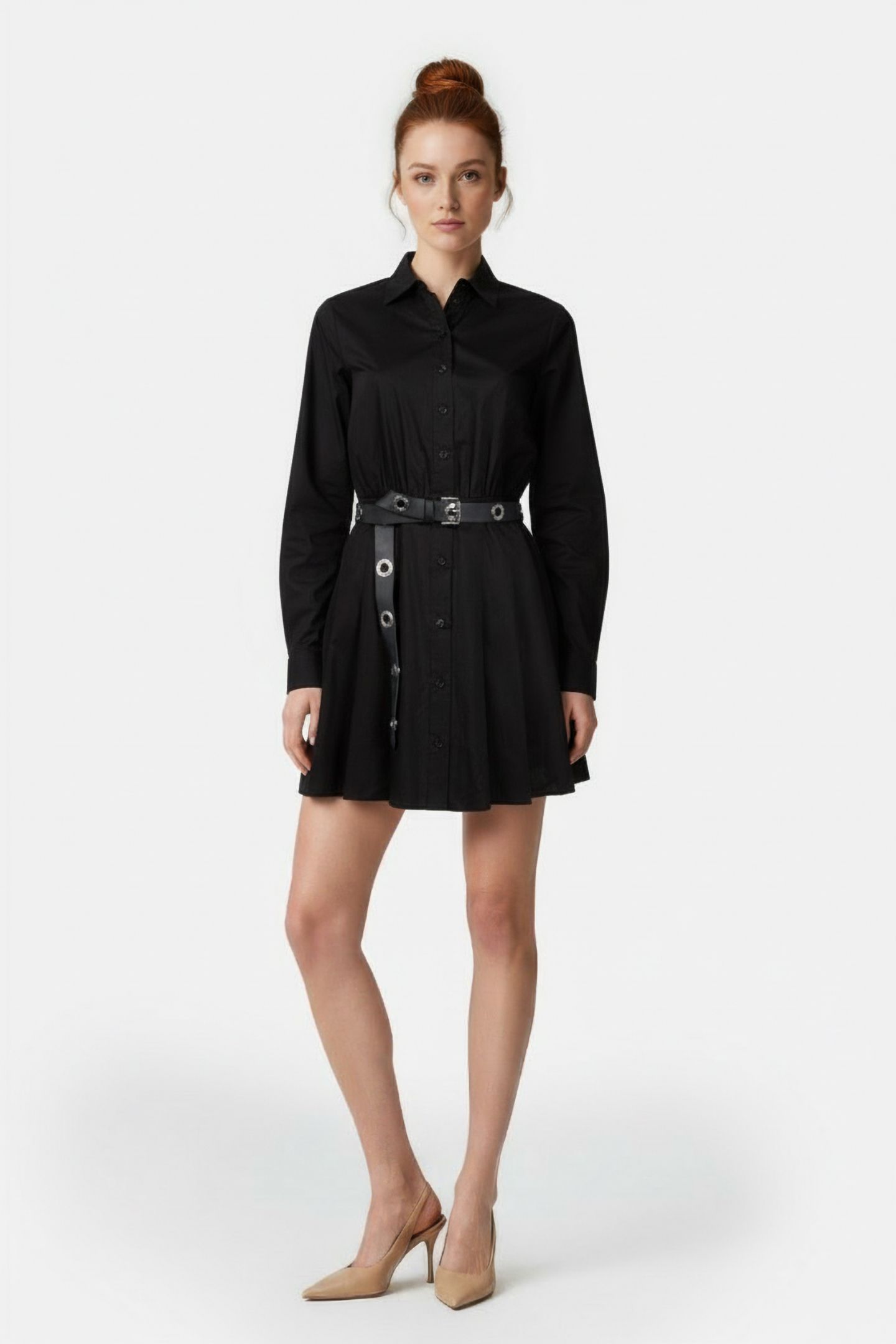 POPLIN PLEATED MINI DRESS BLACK 1