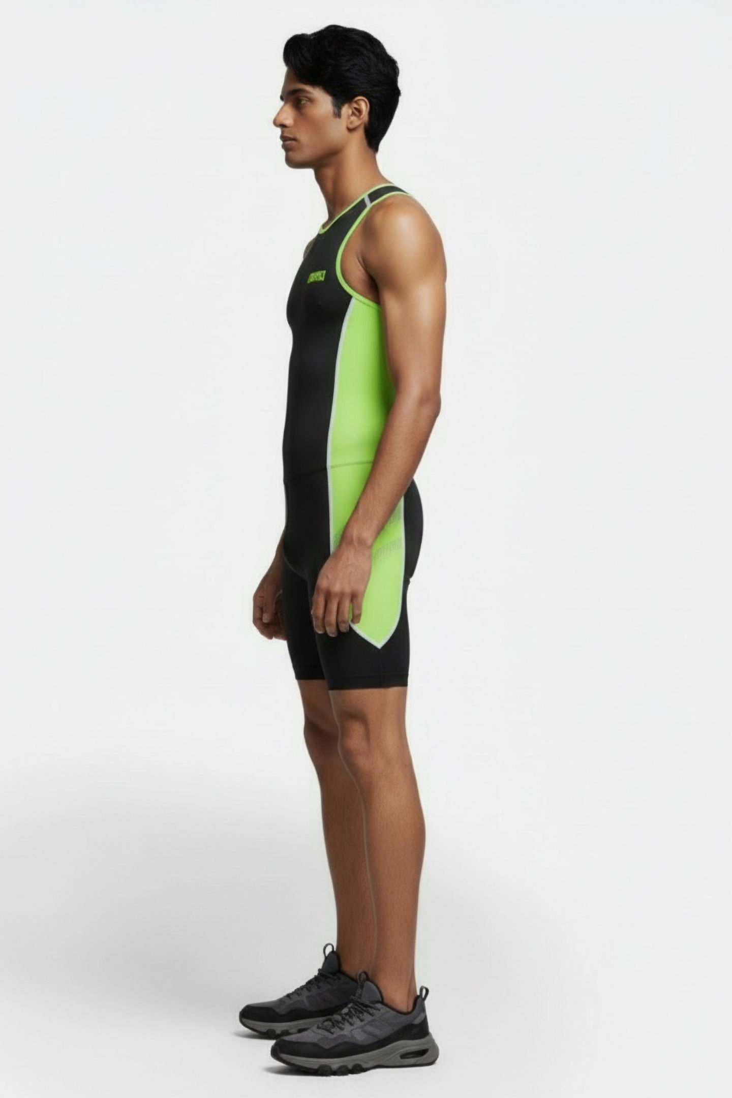 W REAR ZIP TRISUIT ST BLACK/PEA-GREEN 3