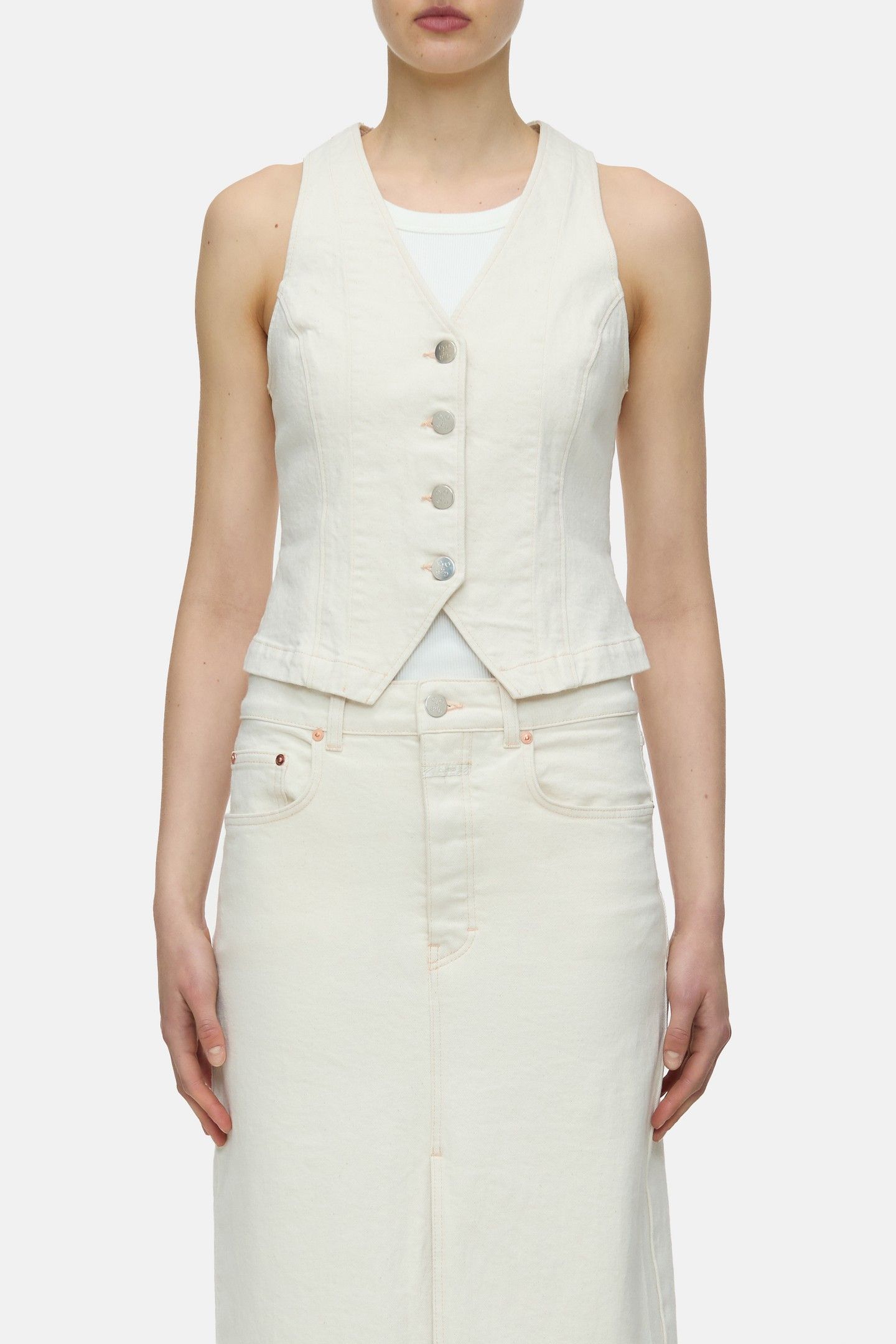 FITTED DENIM WAISTCOAT SHIRTS & BLOUSES IVORY 1