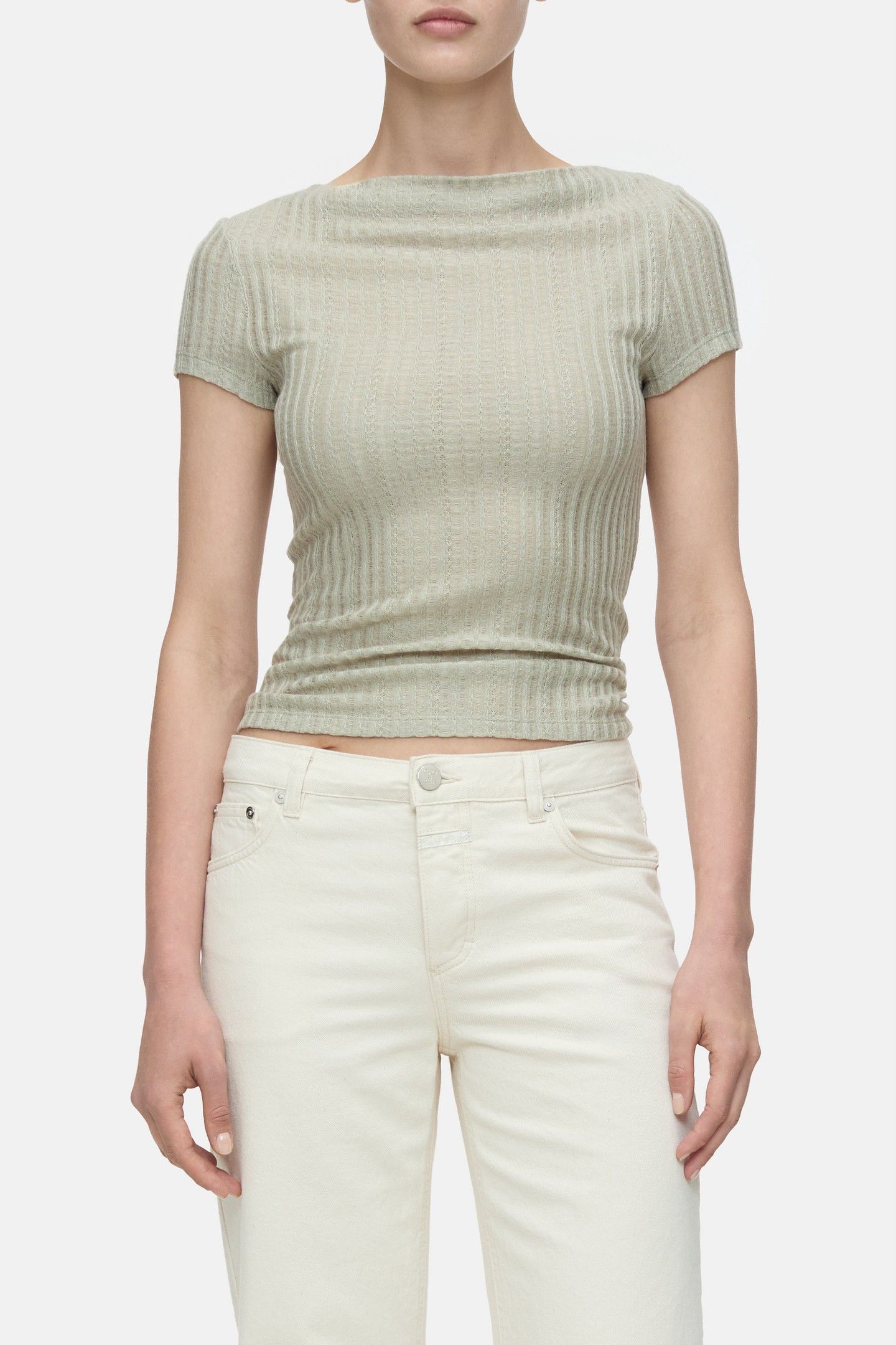STRAIGHT NECK T-SHIRT T-SHIRTS PASTEL OLIVE 1