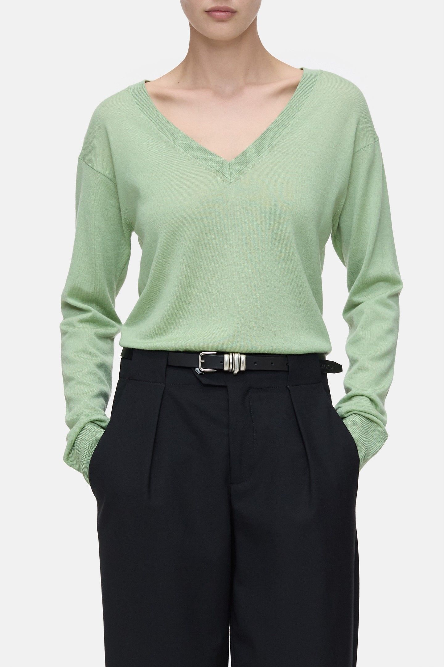 V NECK BOXY KNITS GIADA GREEN 1