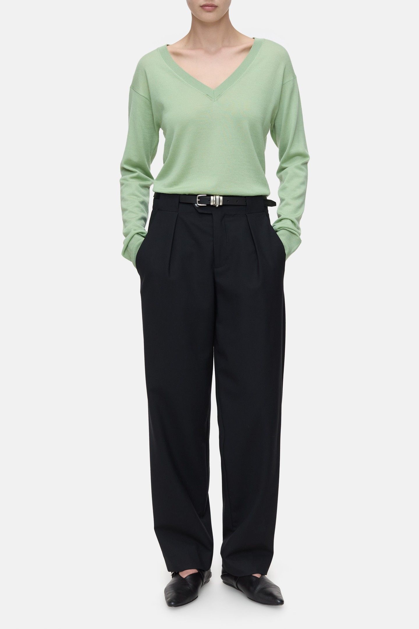 V NECK BOXY KNITS GIADA GREEN 2