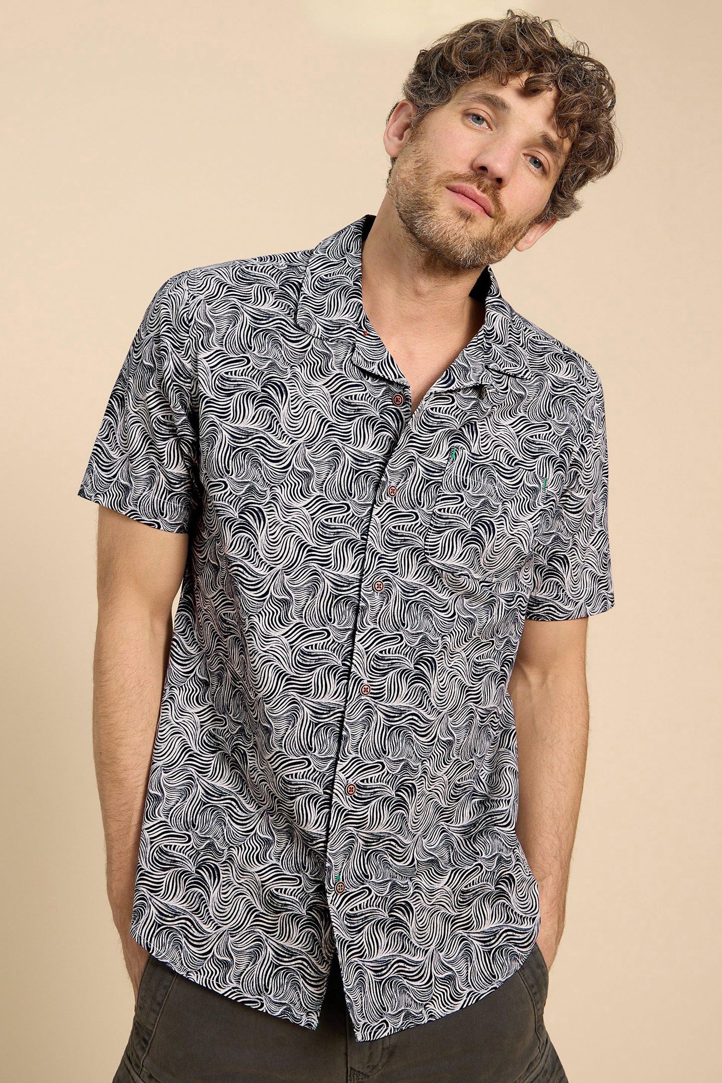WAVES PRINTED SS SHIRT NAVY PRINT 6
