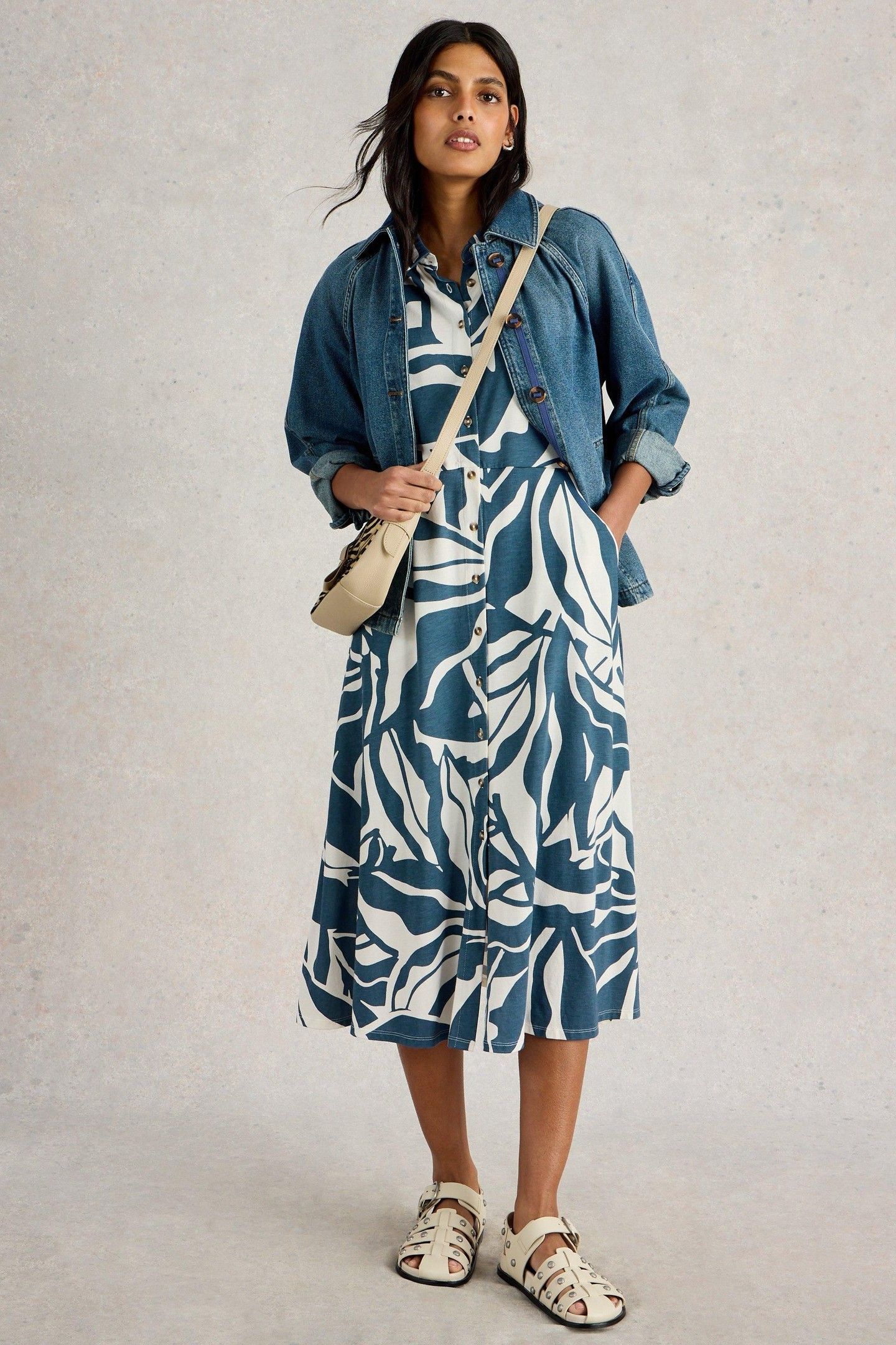 RUA JERSEY SHIRT DRESS NAVY PRINT 1