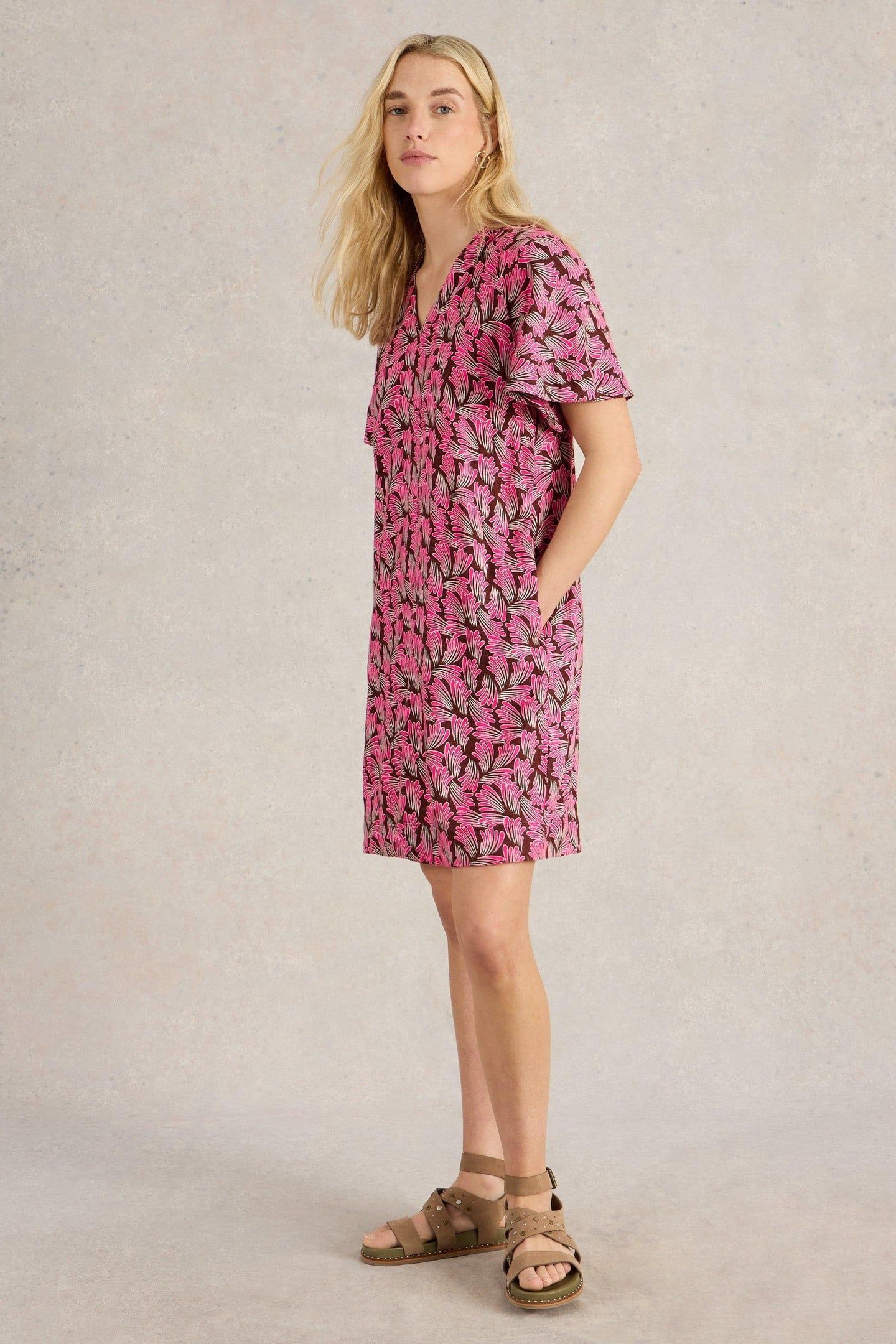 LINDSAY LINEN BLEND DRESS PINK PRINT 1