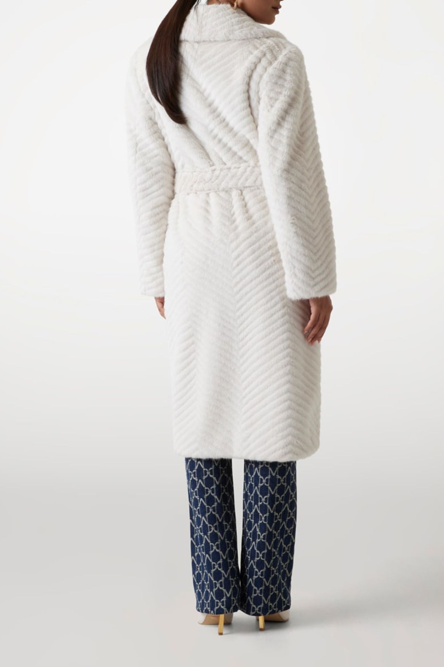 MARCIANO BY GUESS CLAIRE LONG COAT FAUX FUR PALE PEARL MULTI 3