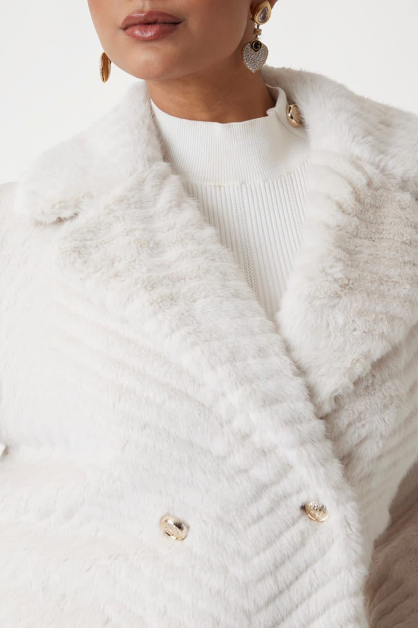 MARCIANO BY GUESS CLAIRE LONG COAT FAUX FUR PALE PEARL MULTI 5