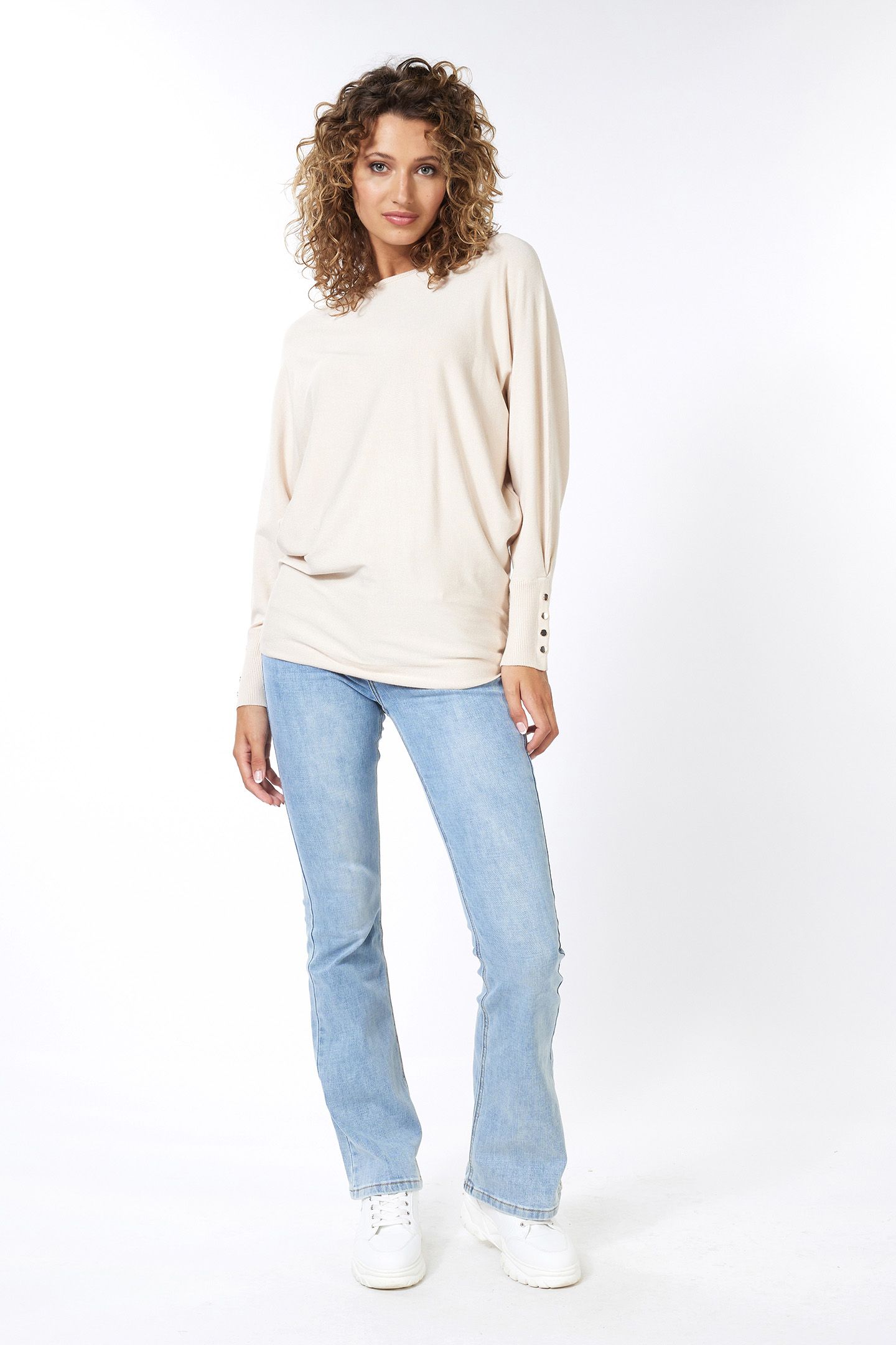 SWEATER BATWING BUTTONED CUFF LIGHT SAND 2