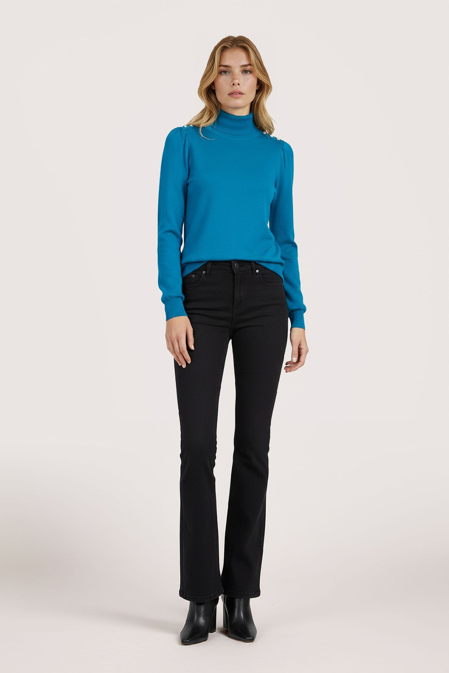 SWEATER FANCY DETAIL SHLDR BASIC KNIT PETROL 2
