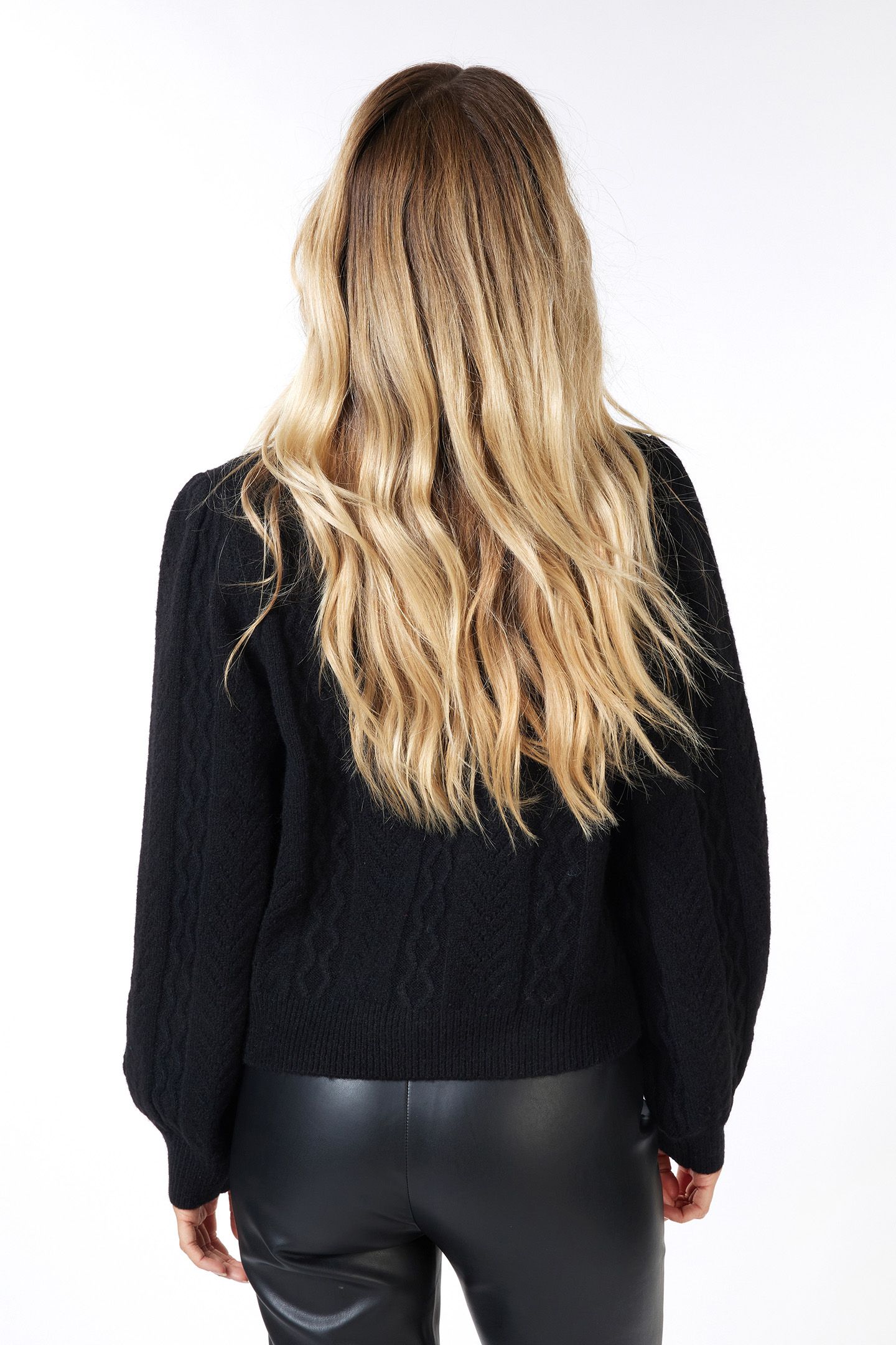 CARDIGAN PUFF SLVE CABLE & AJOUR BLACK 6