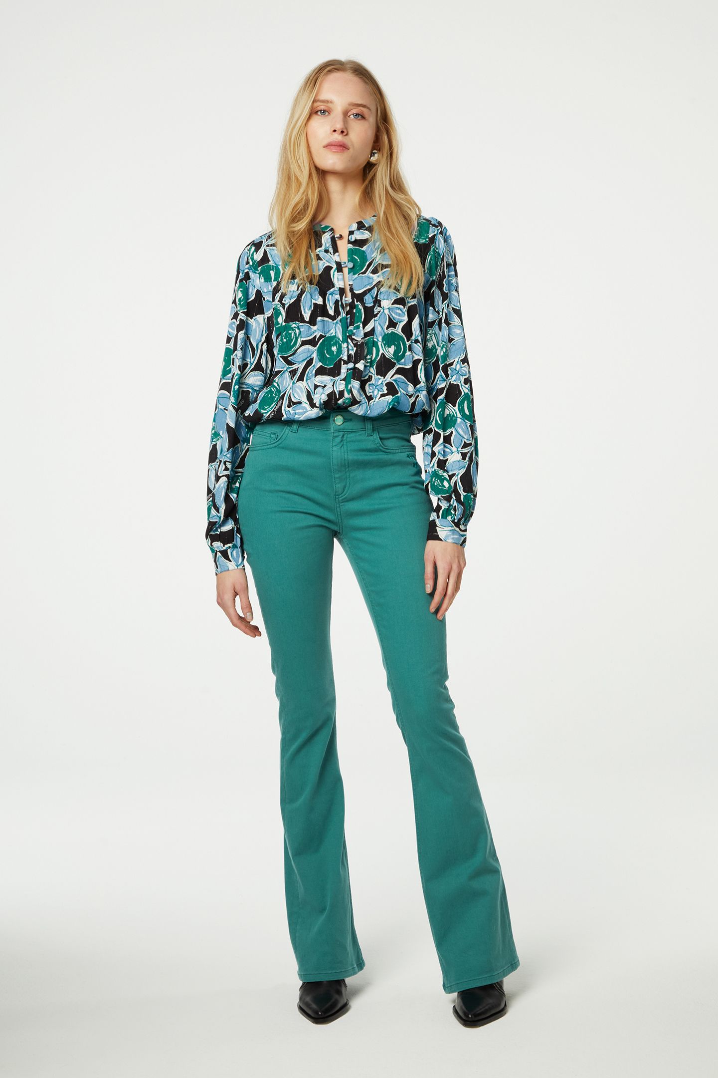 RESA BLOUSE BLACK/BOTTLE GREEN 2