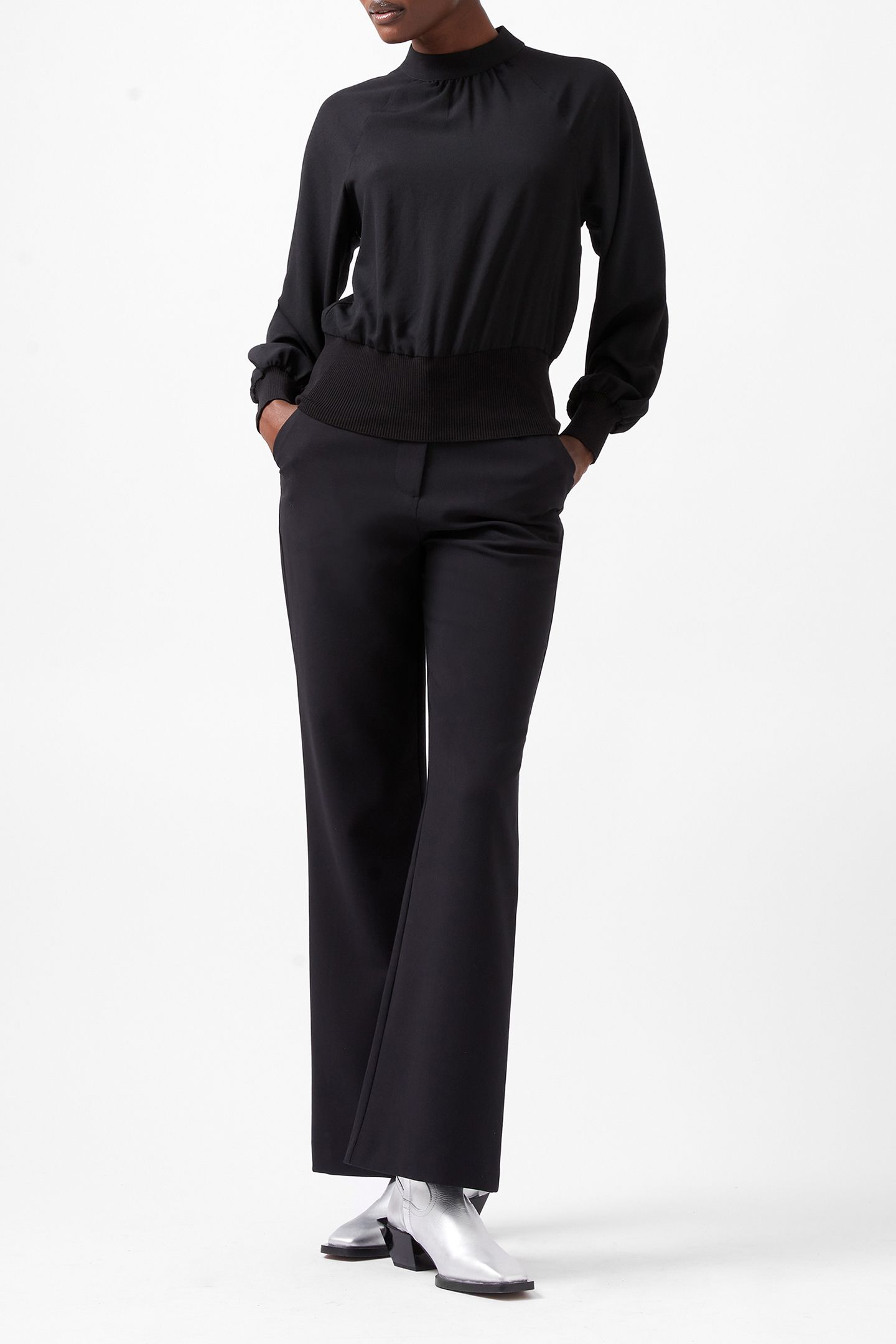 KRISTA KNIT L/S STAND NK TOP BLACKOUT 1