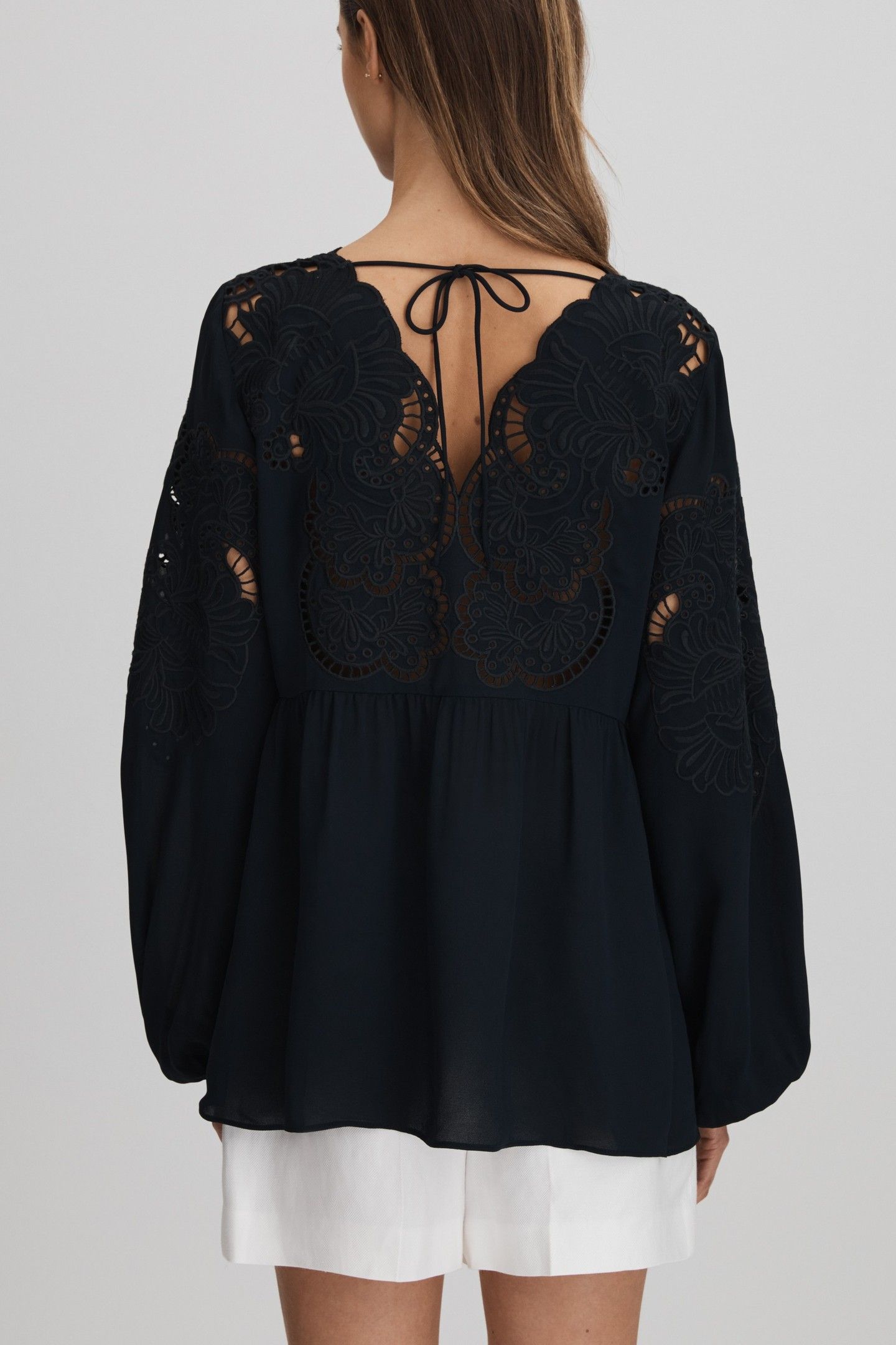 LACE INSERT BLOUSE NAVY 3